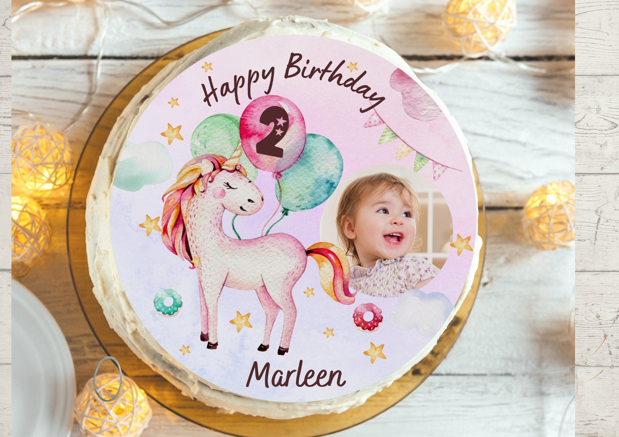 Tortenaufleger mit Foto Fondant Geburtstag Einhorn Einhorngeburtstag Glitzer Sternenstaub