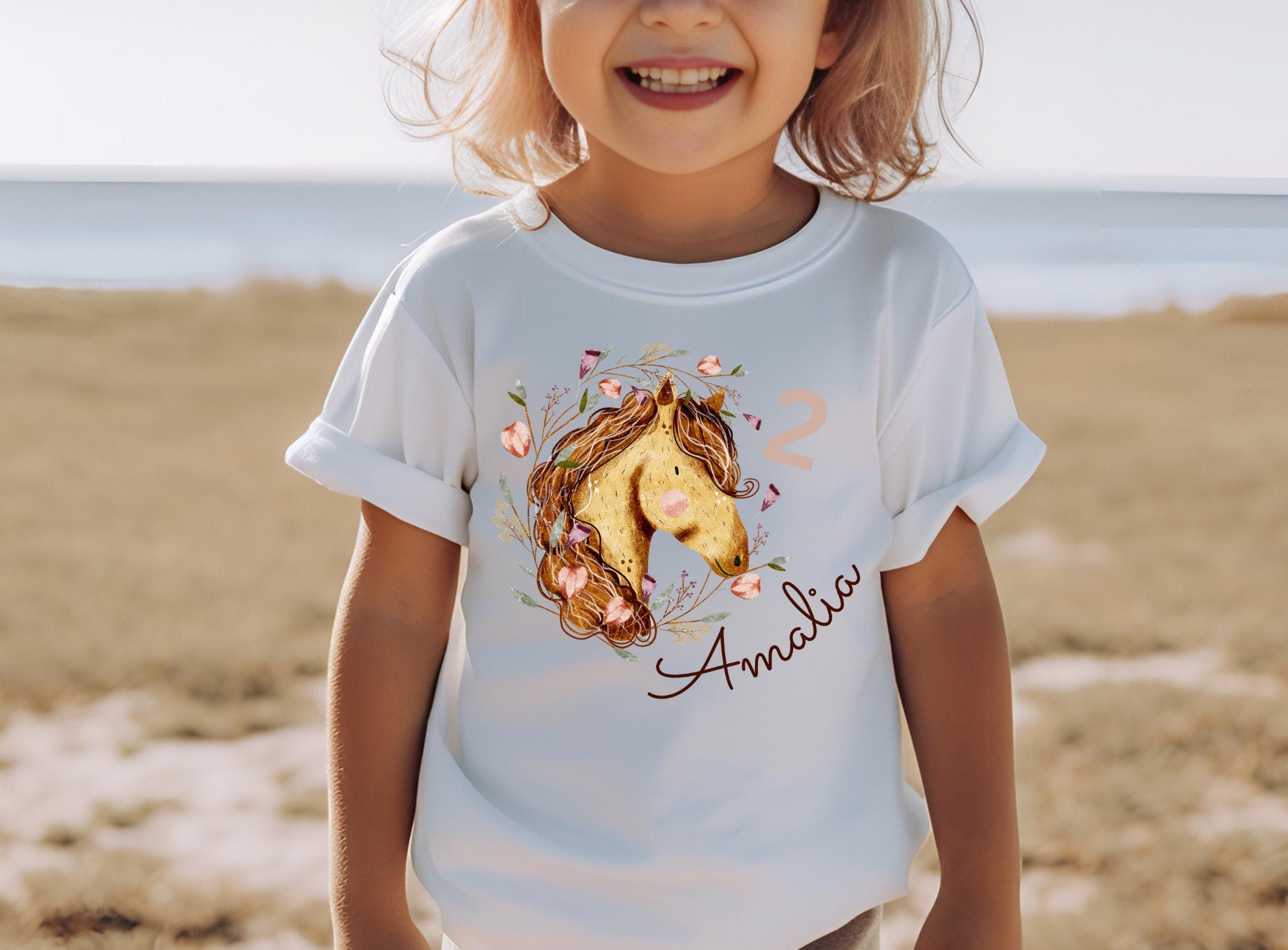 Geburtstagsshirt personalisiert Pferd Reiterin Blumen Pony – T-shirts