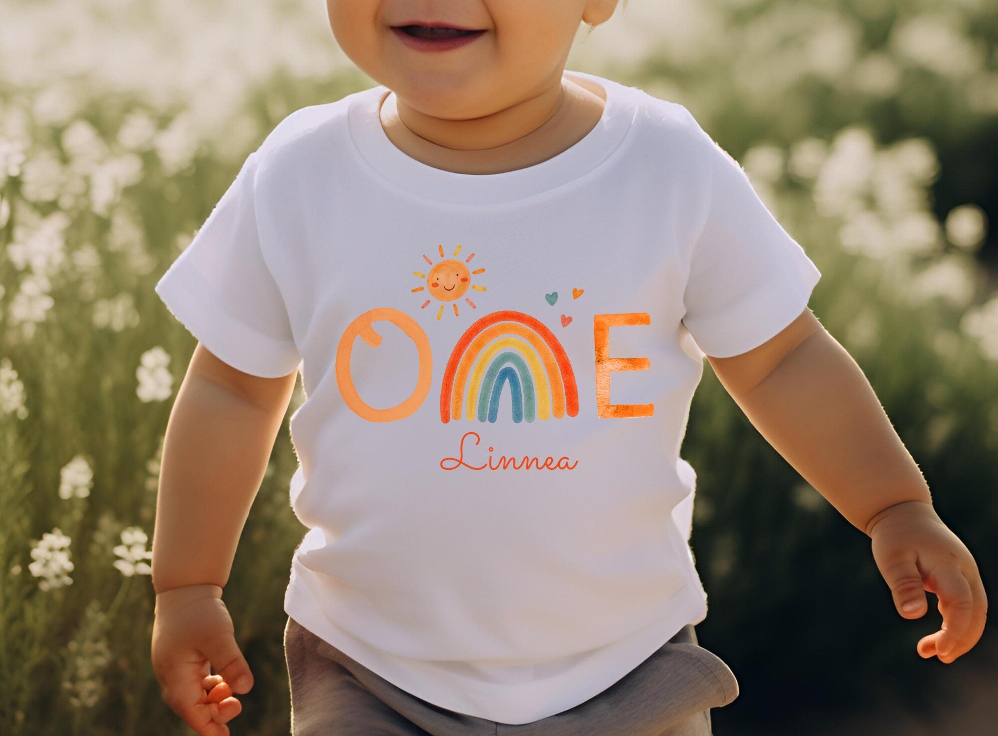 Geburtstagsshirt 1. Geburtstag Regenbogen – One mit Name – personalisiert geburtstag Shirt – T-shirts