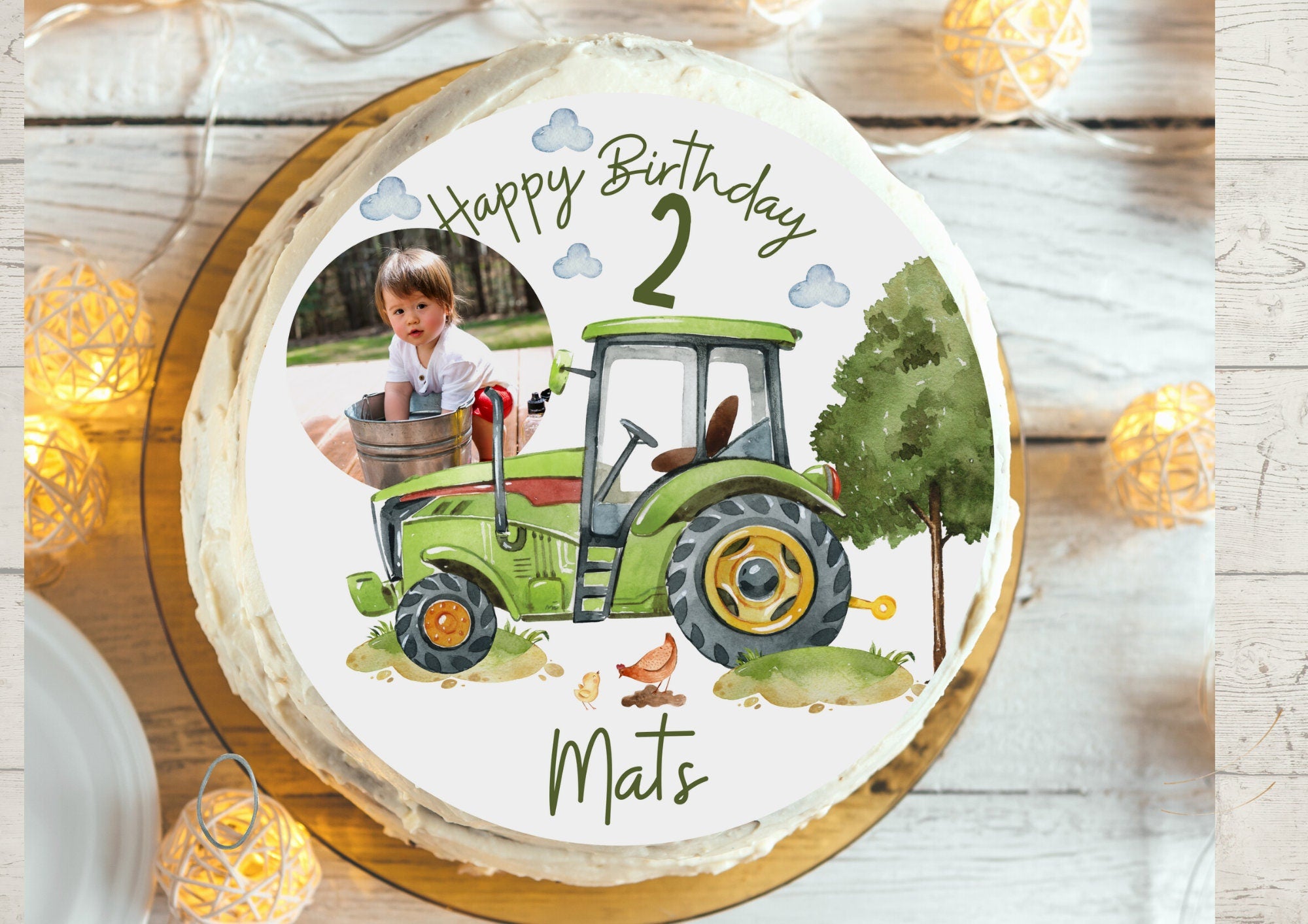 Tortenaufleger mit Foto Fondant Geburtstag Bauernhof Bauernhoftiere Traktor Trecker grün