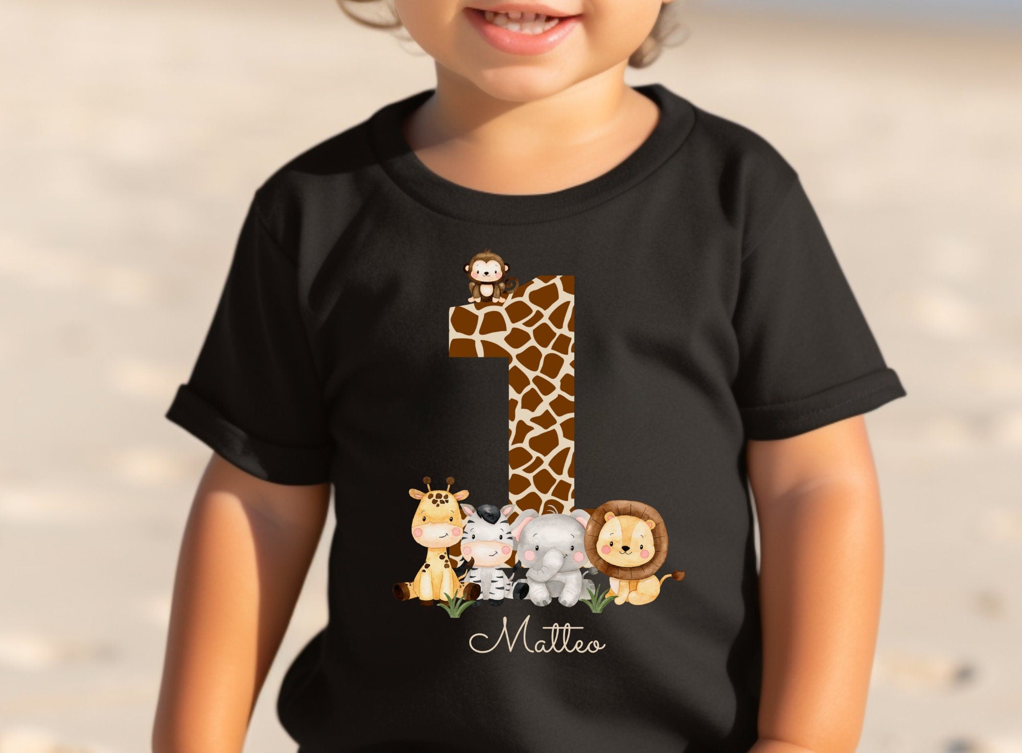 Geburtstagsshirt personalisiert Dschungeltiere Safari Giraffe Zebra Löwe Wild One