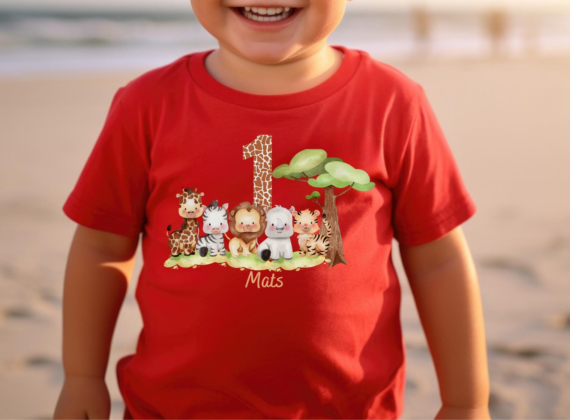 Geburtstagsshirt personalisiert Dschungeltiere Safari Giraffe Zebra Löwe Wild One