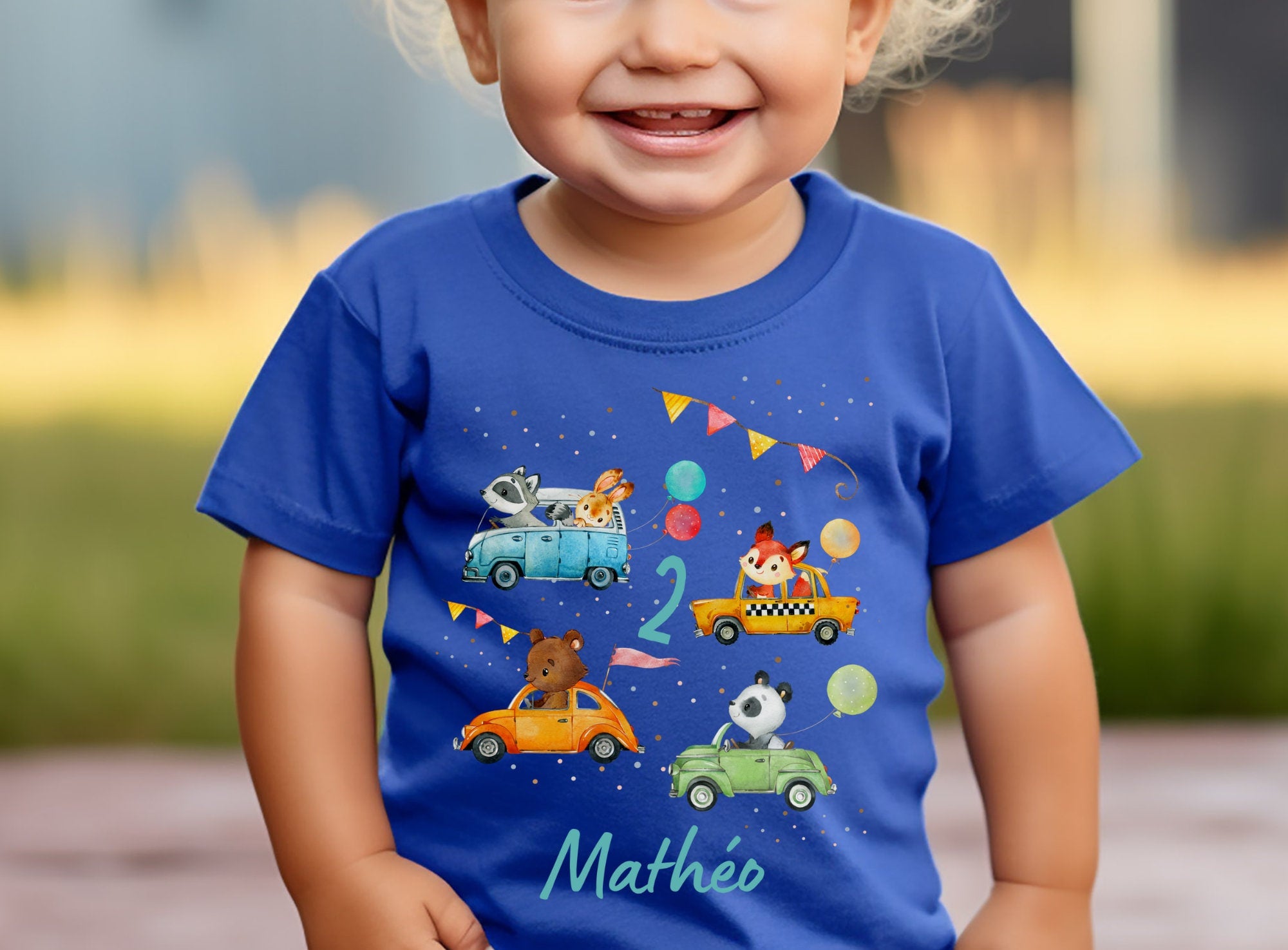 Geburtstagsshirt personalisiert – Fahrzeuge mit Tieren – Taxi, Bus, Auto – Bär, Dachs, Fuchs, Hase – Name & Alter – n – T-shirts