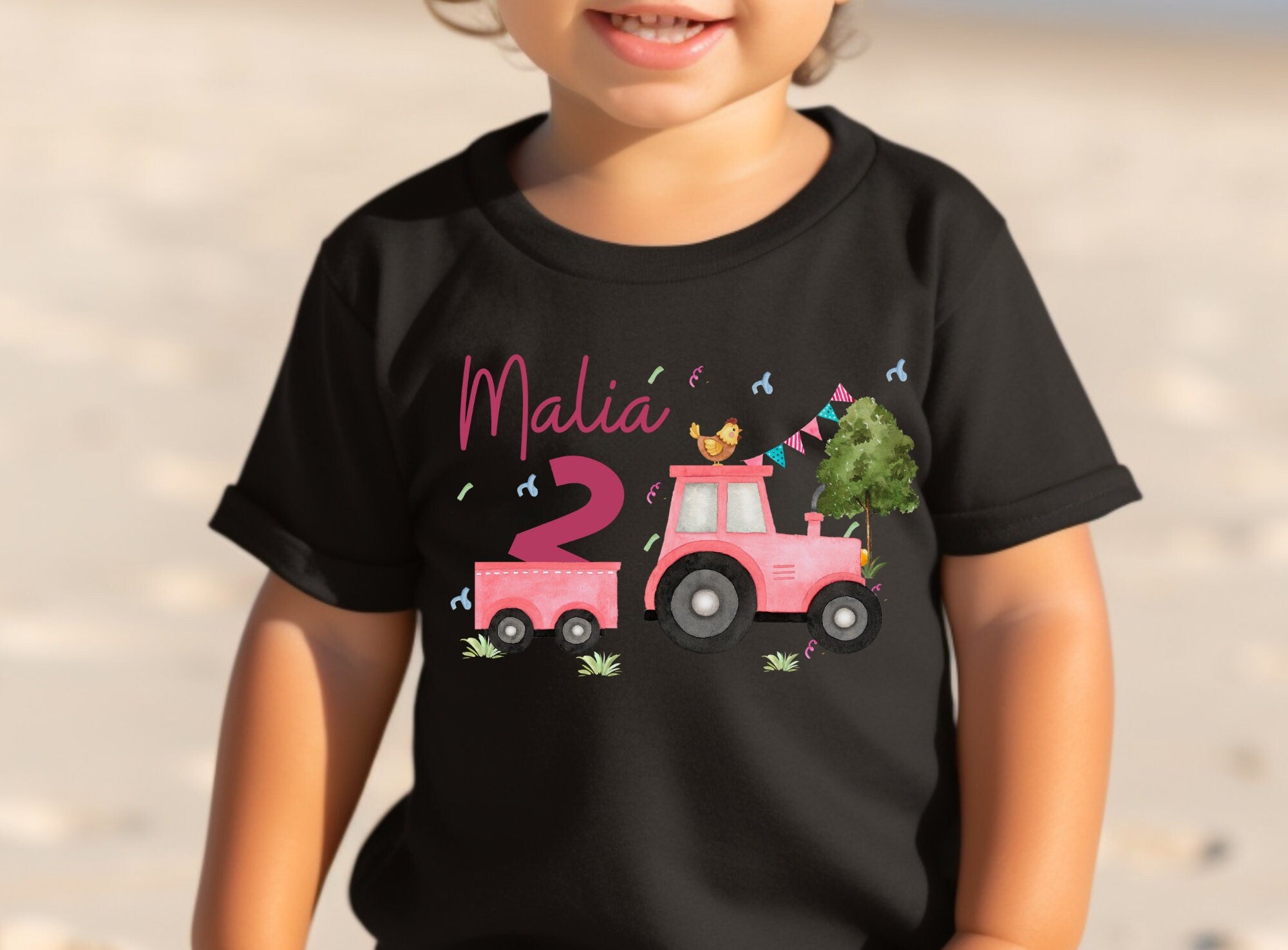 Geburtstagsshirt personalisiert Traktor Trecker Bauernhof Bauernhoftiere rosa
