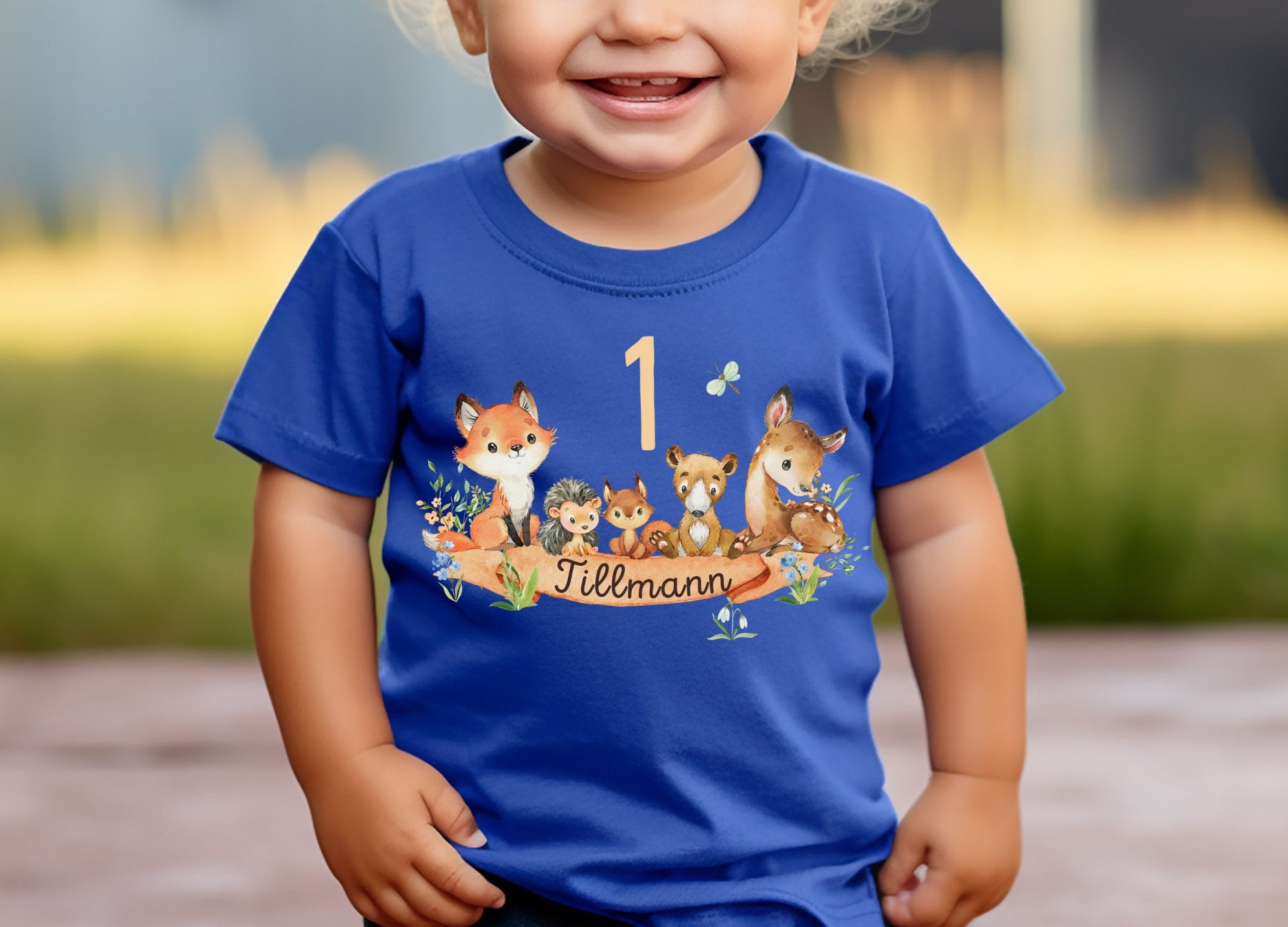 Geburtstagsshirt personalisiert Waldtiere Bär Reh Fuchs – T-shirts