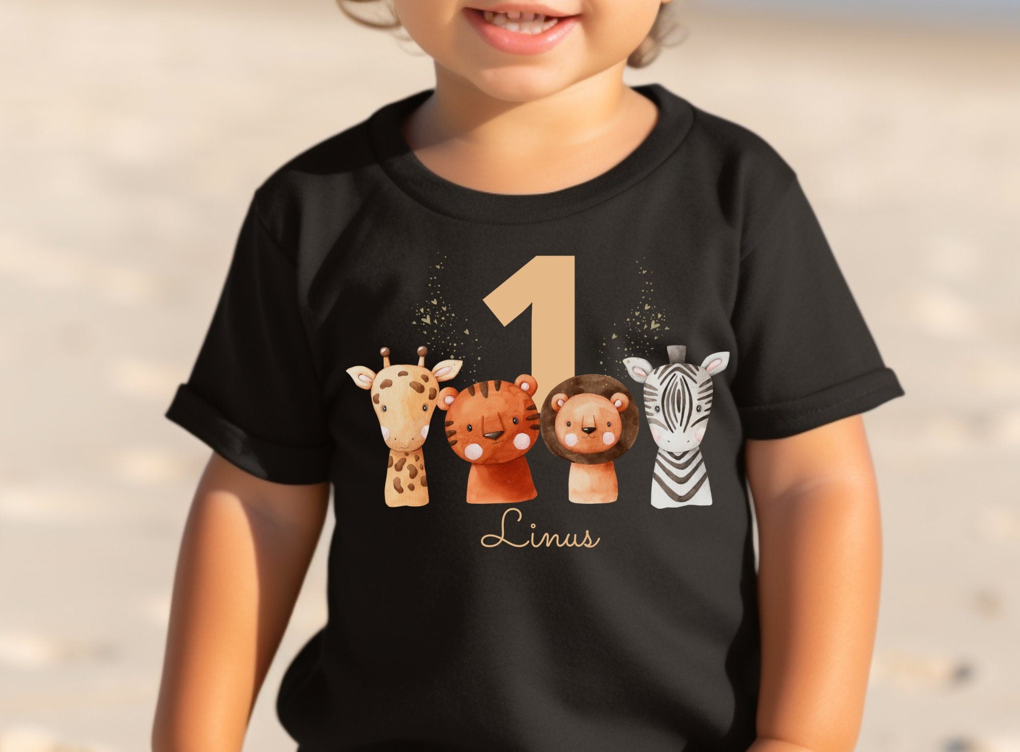 Geburtstagsshirt personalisiert Dschungeltiere Safari Giraffe Zebra Löwe