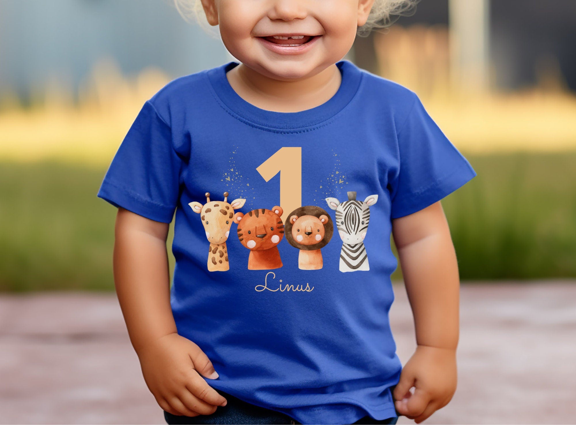 Geburtstagsshirt personalisiert Safari Tiere Giraffe Zebra Löwe Tiger n Geschenk – T-shirts