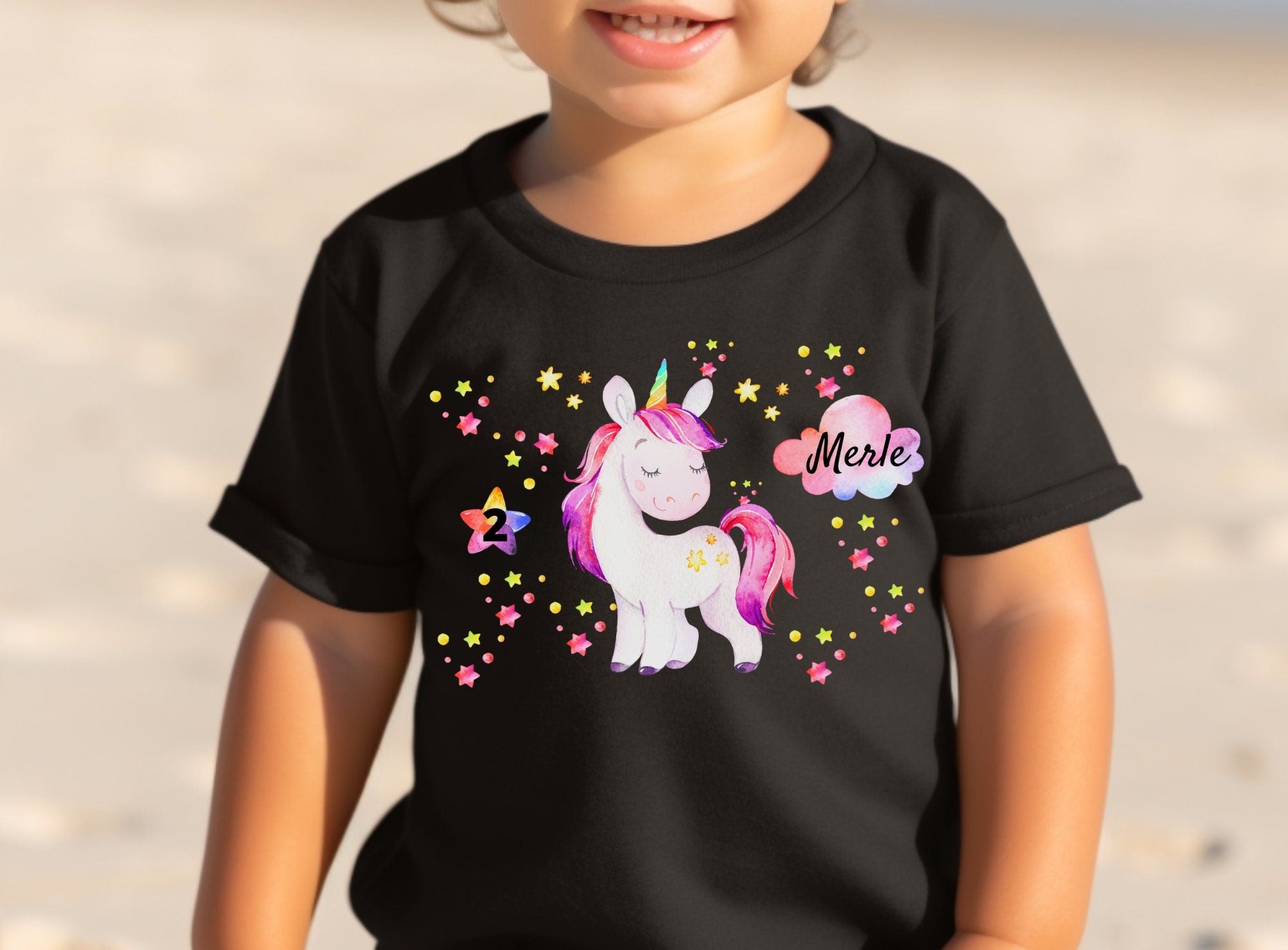 Geburtstagsshirt personalisiert Einhorn Glitzer Regenbogen pink rosa Glitzerstaub – T-shirts