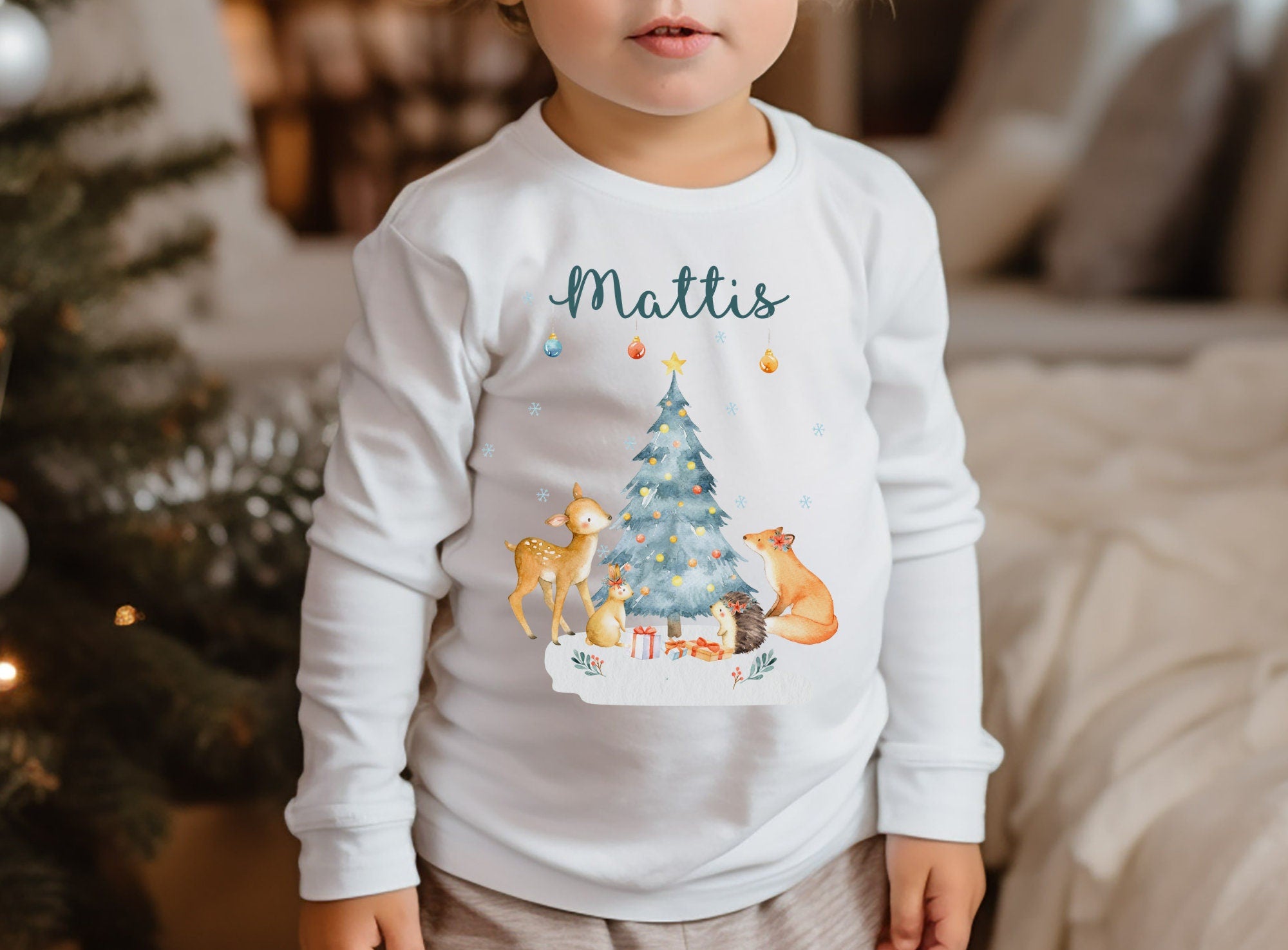 Weihnachten Weihnachtsshirt Weihnachtspullover personalisiert Weihnachtsmann Reh Waldtiere Fuchs