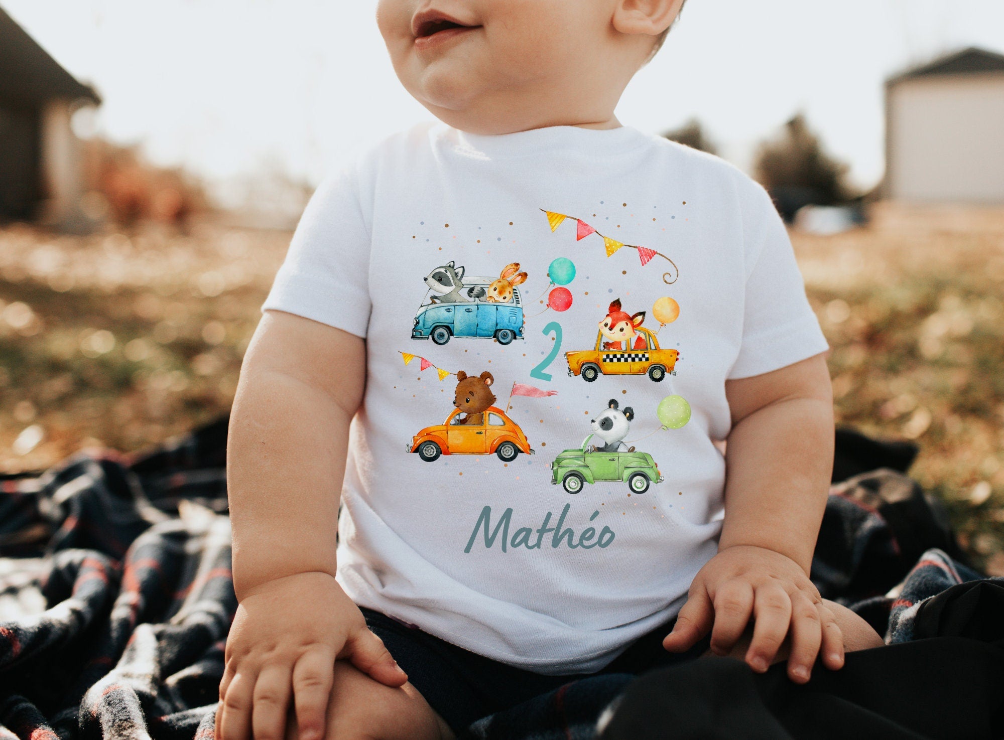 Geburtstagsshirt personalisiert – Fahrzeuge mit Tieren – Taxi, Bus, Auto – Bär, Dachs, Fuchs, Hase – Name & Alter – n – T-shirts