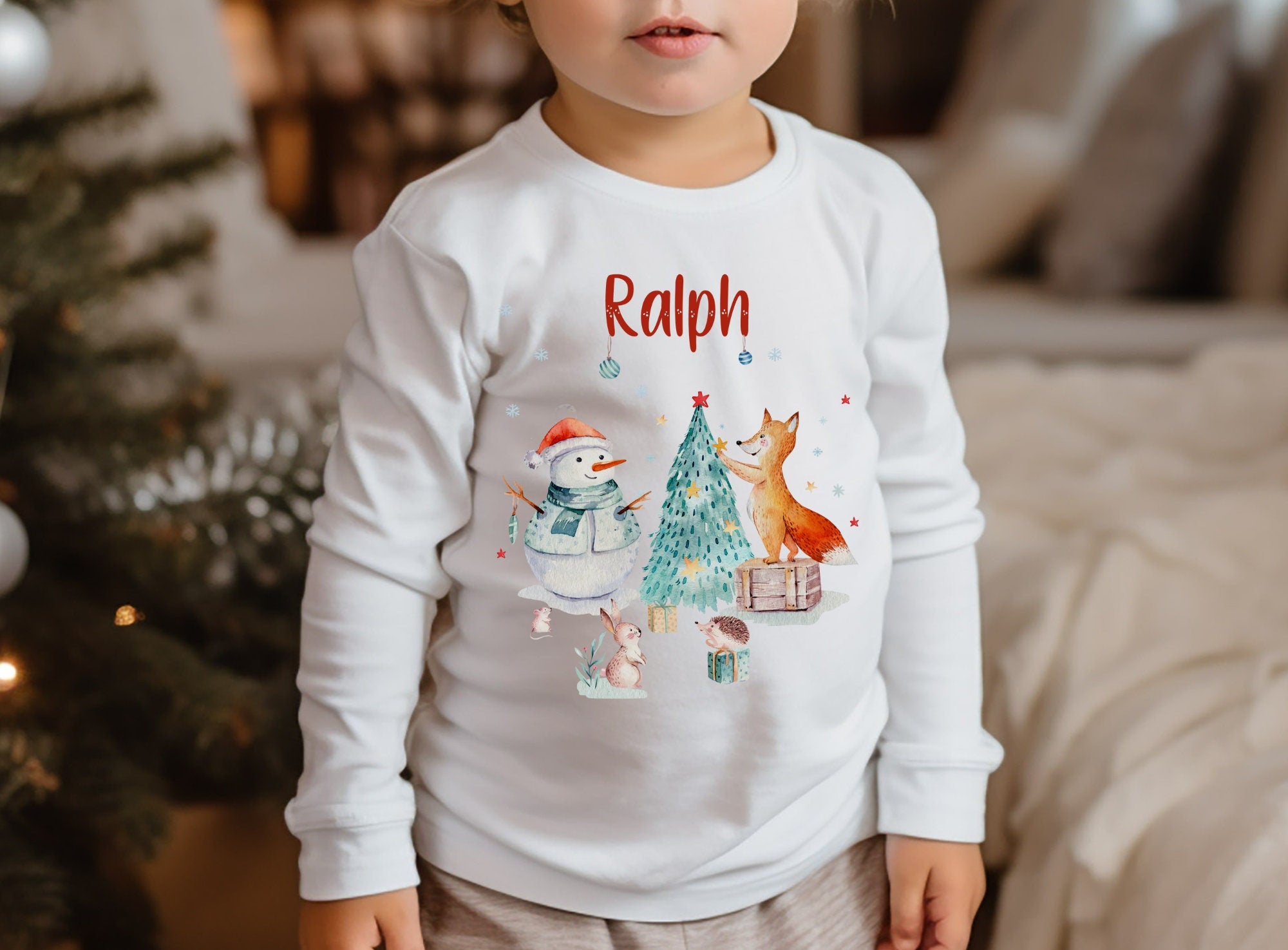 Weihnachten Weihnachtsshirt Weihnachtspullover personalisiert Weihnachtsmann Reh Waldtiere Fuchs