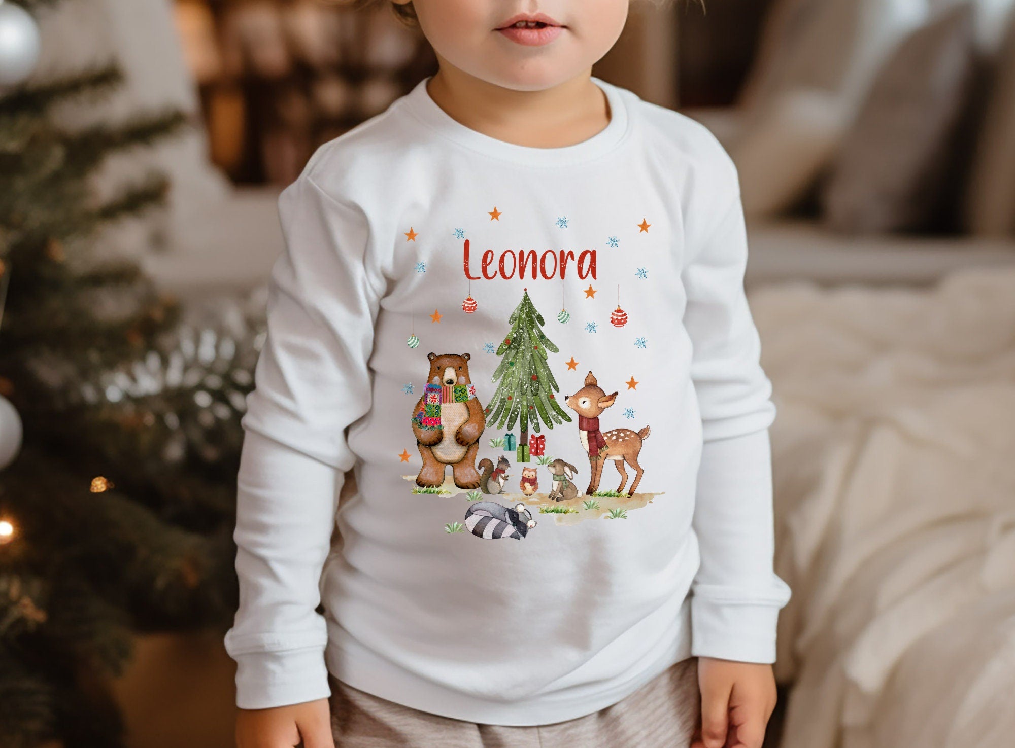 Weihnachten Weihnachtsshirt Weihnachtspullover personalisiert Weihnachtsmann Reh Waldtiere Fuchs