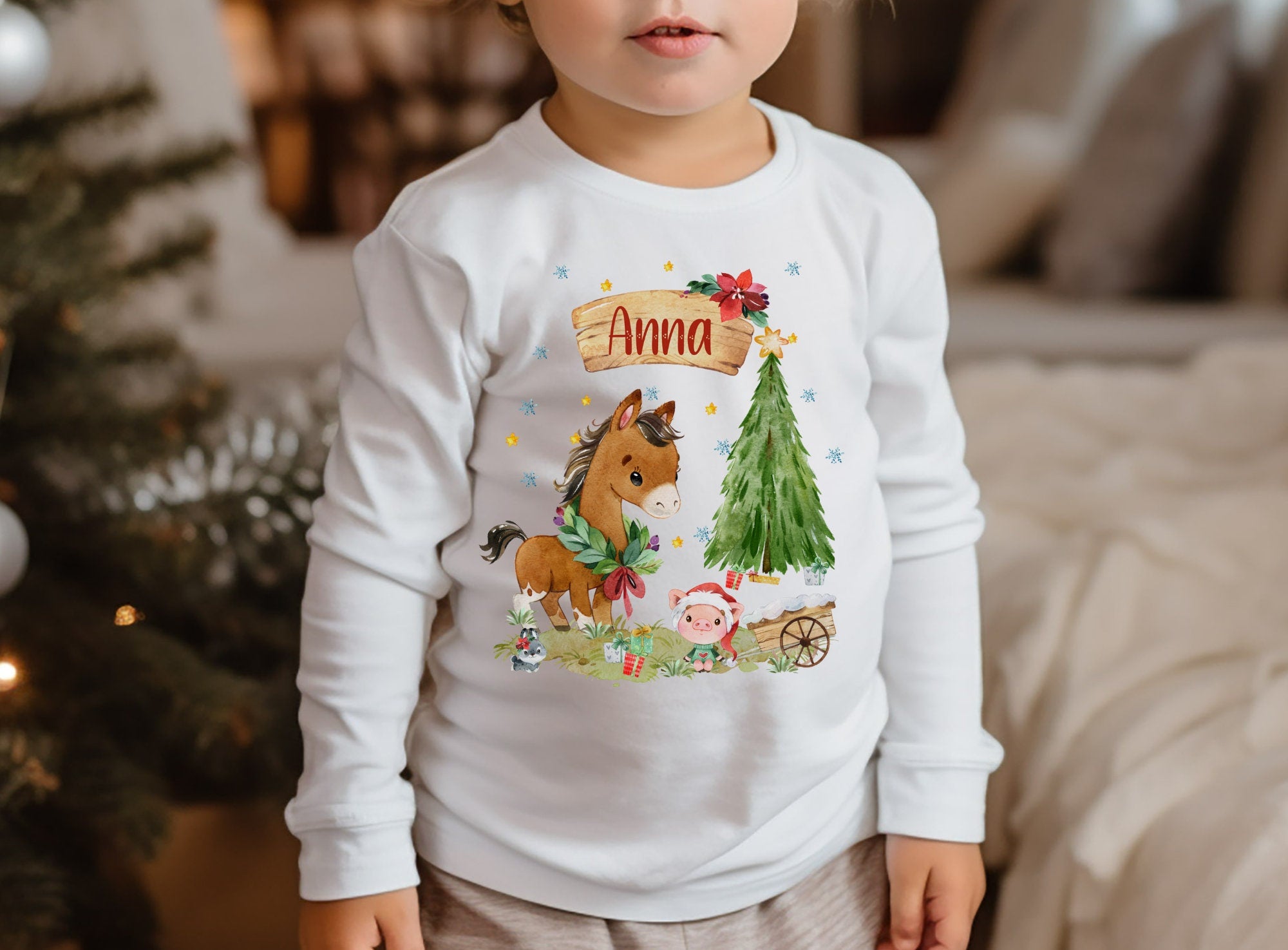 Weihnachten Weihnachtsshirt Weihnachtspullover personalisiert Weihnachtsmann Reh Waldtiere Pferd Pony