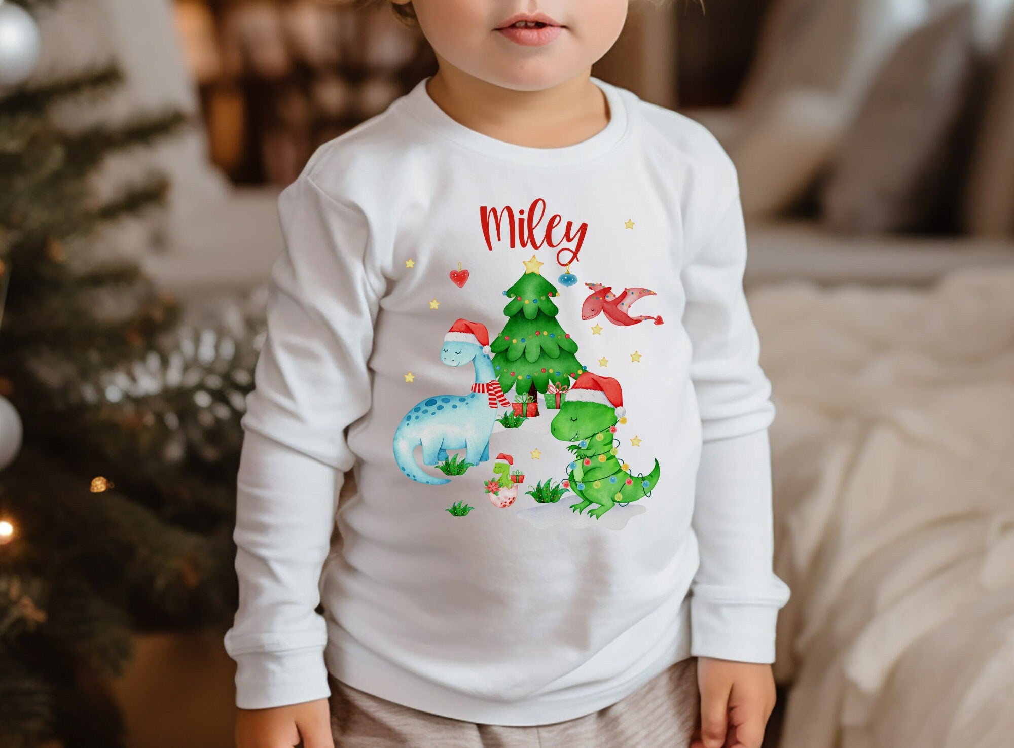 Weihnachten Weihnachtsshirt Weihnachtspullover personalisiert Weihnachtsmann Dinos Dinosaurier T-Rex