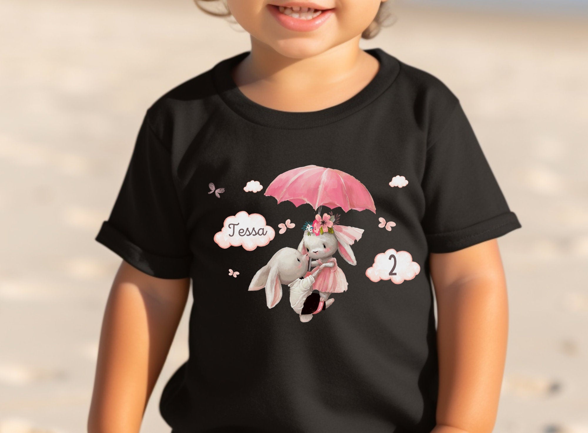 Geburtstagsshirt personalisiert Hase Hasen Schirm süß