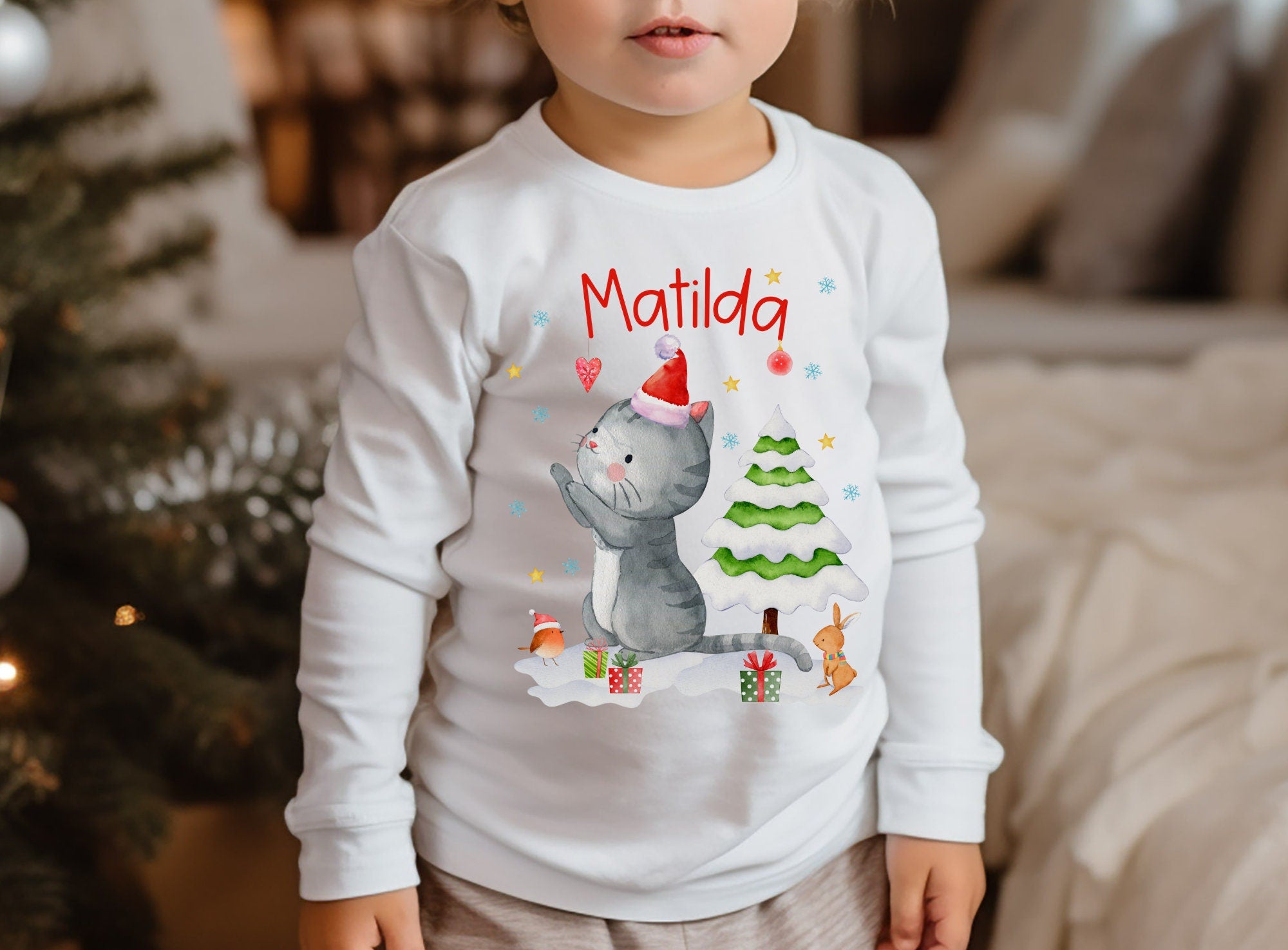 Weihnachten Weihnachtsshirt Weihnachtspullover personalisiert Weihnachtsmann Katze Fuchs