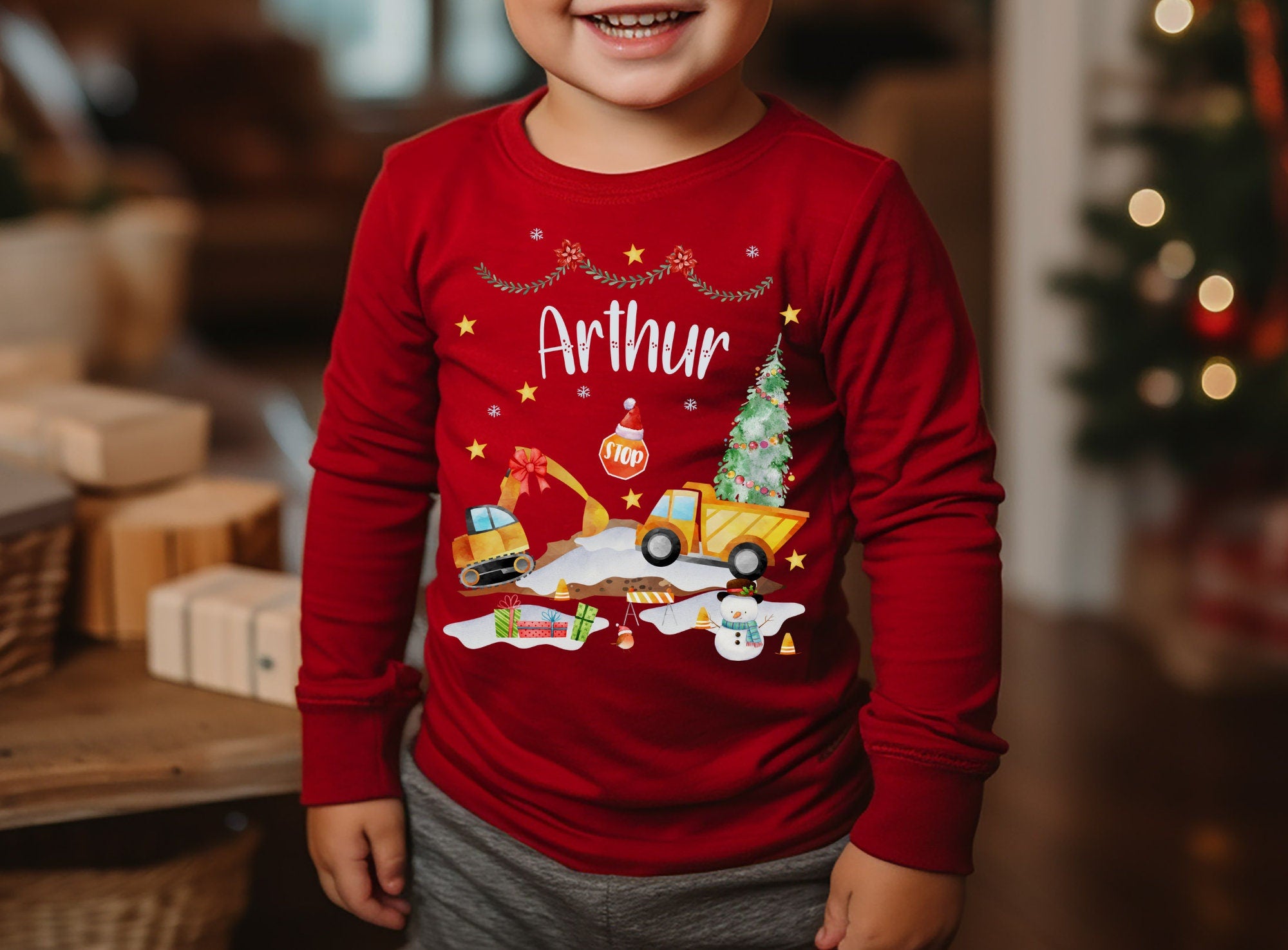 Weihnachten Weihnachtsshirt Weihnachtspullover personalisiert Weihnachtsmann Bagger Radlader Baustelle Bauarbeiter