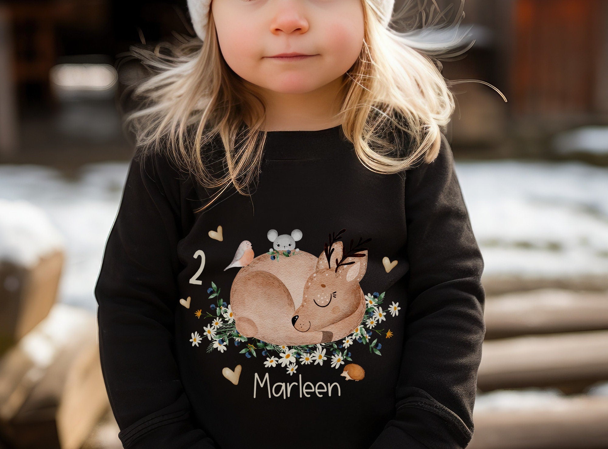 Geburtstagsshirt personalisiert Geburtstag Waldtiere Bär Reh Fuchs Eule Vogel