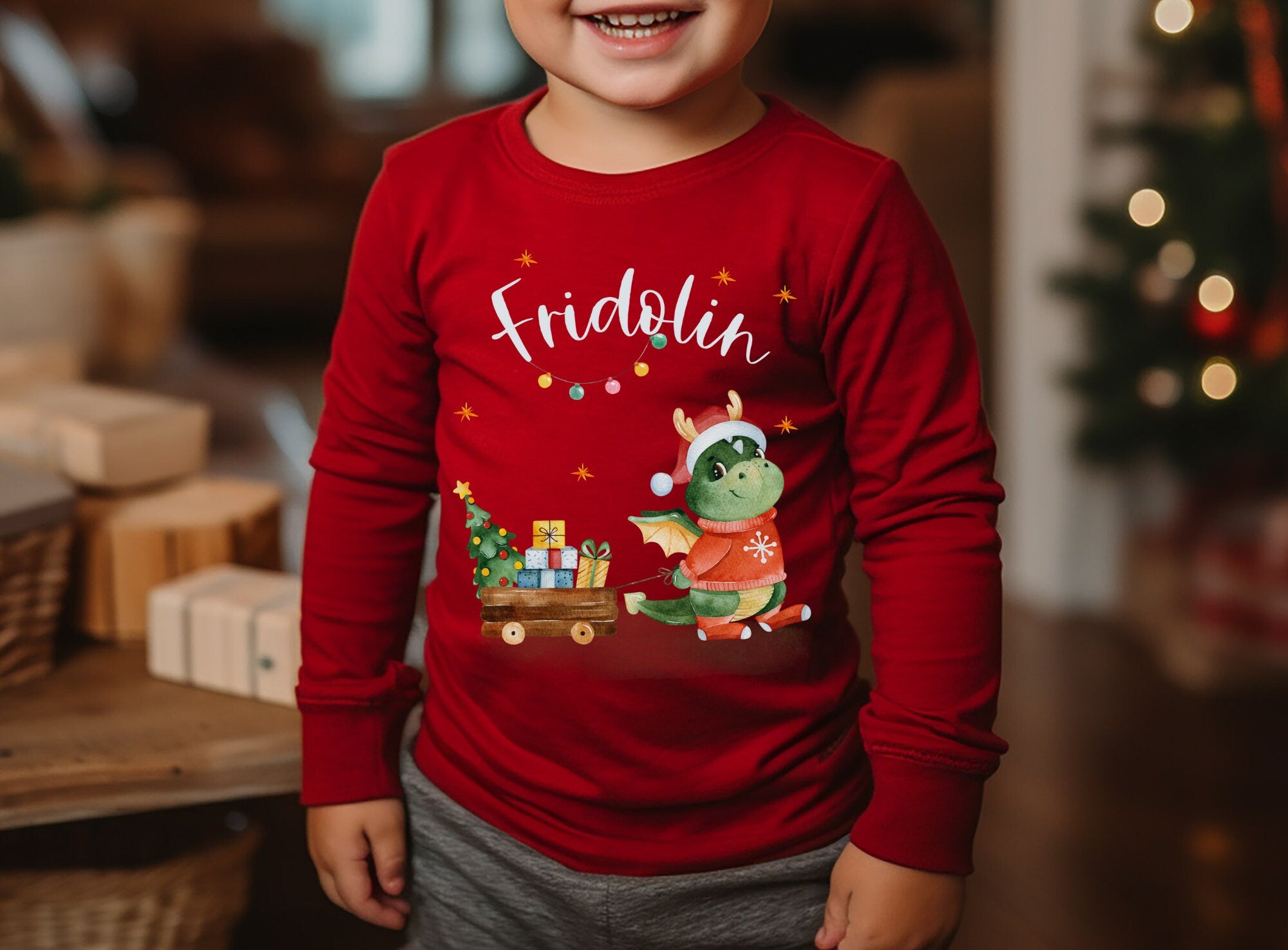 Weihnachten Weihnachtsshirt Weihnachtspullover personalisiert Weihnachtsmann Drache Geschenke Tannenbaum Nikolaus