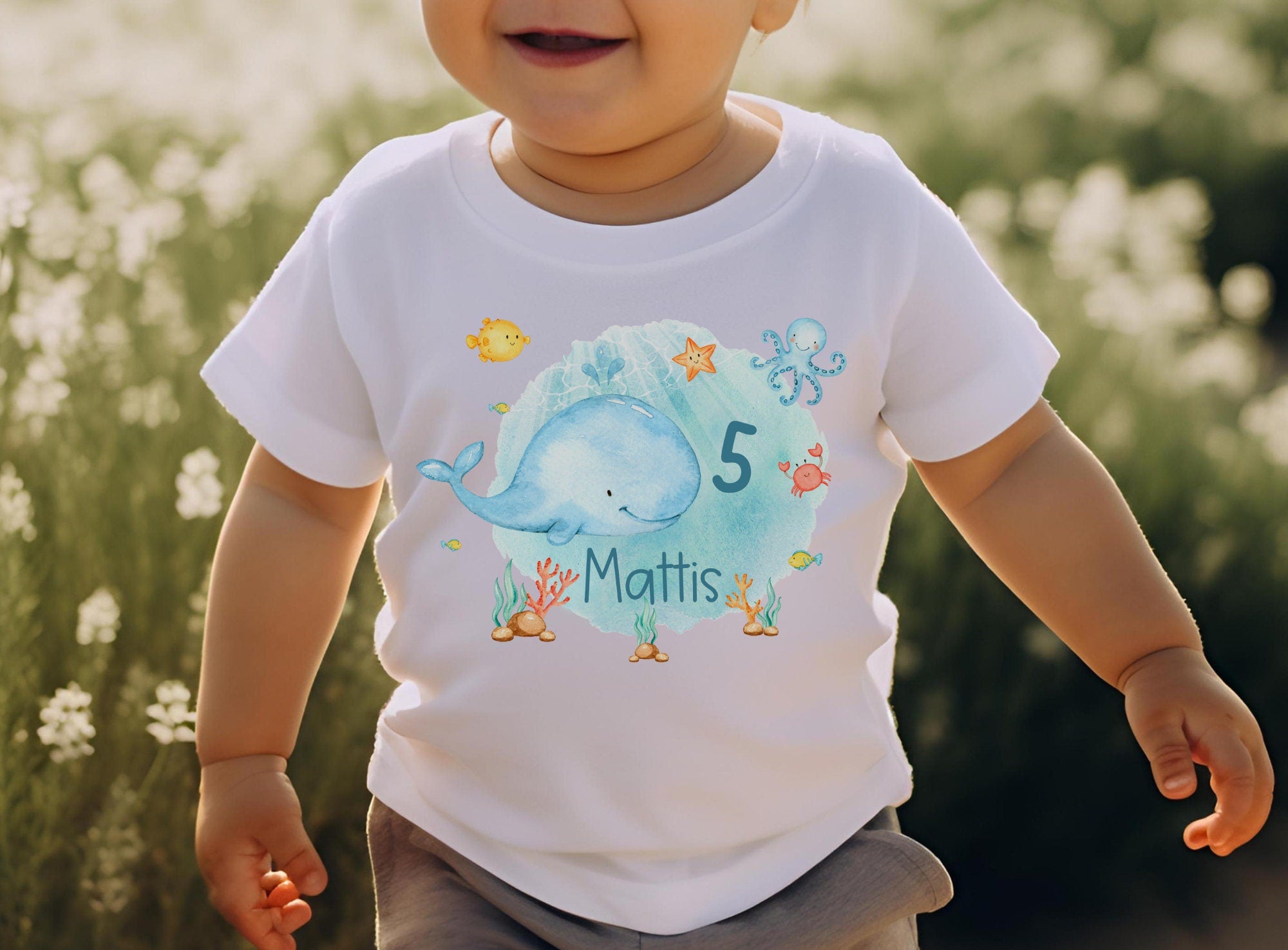 Geburtstagsshirt personalisiert Maritim Wal Meer Schildkröte Fisch Unterwasser – T-shirts