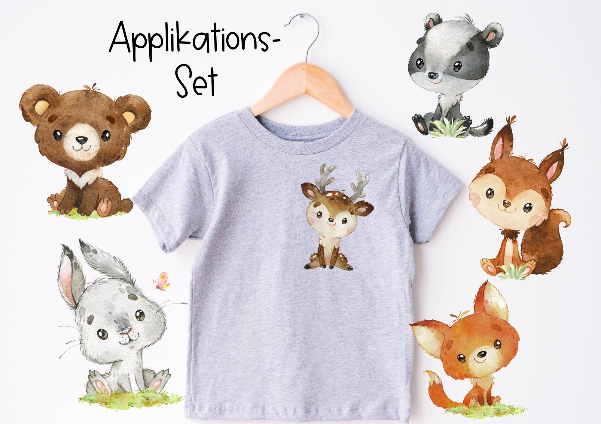 Set Bügelbild Applikation Waldtiere Fuchs Igel Bär Hase zum Veredeln von Shirts Hosen Kleidung DTF Druck Applizierung