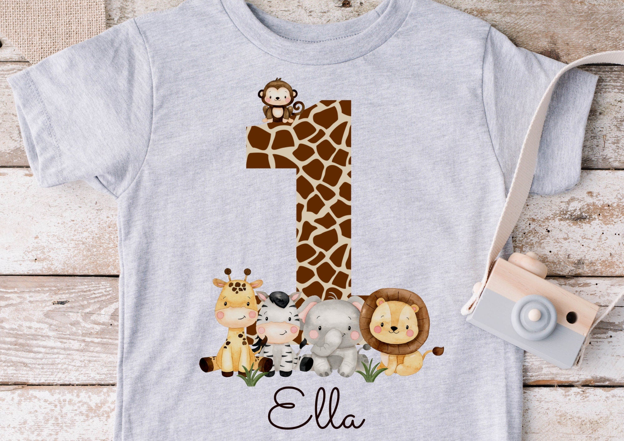 Bügelbild mit Wunschname und Alter personalisiert Dschungel Löwe Giraffe Zebra Safari Safaritiere Dschungeltiere Wild One