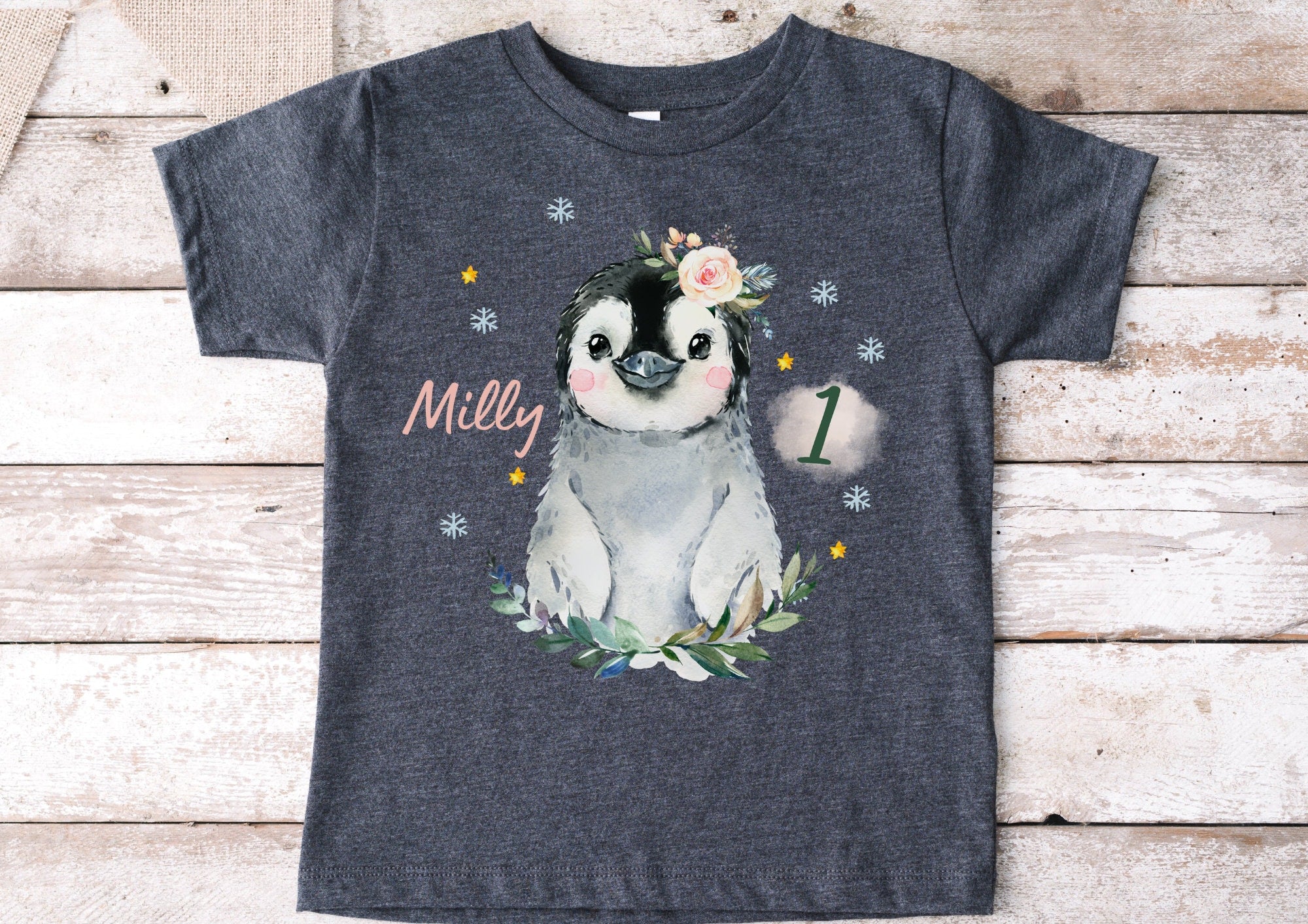Bügelbild für bunte ien mit Wunschname und Alter personalisiert Geburtstagsshirt Pinguin süß Pinguin – Appliques & Patches