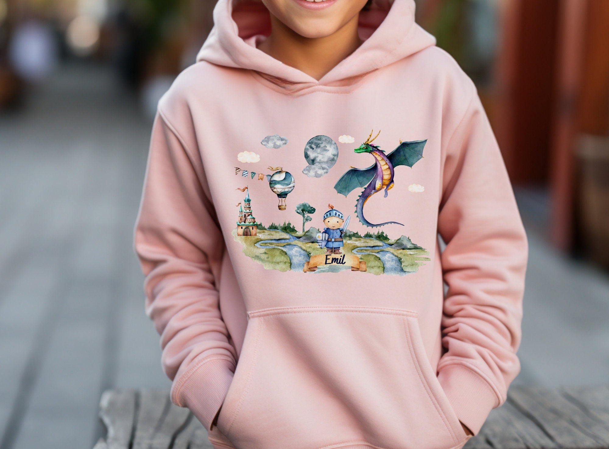 Hoodie personalisiert pullover Pulli Kapuzenpulli Drache Märchen Ritter