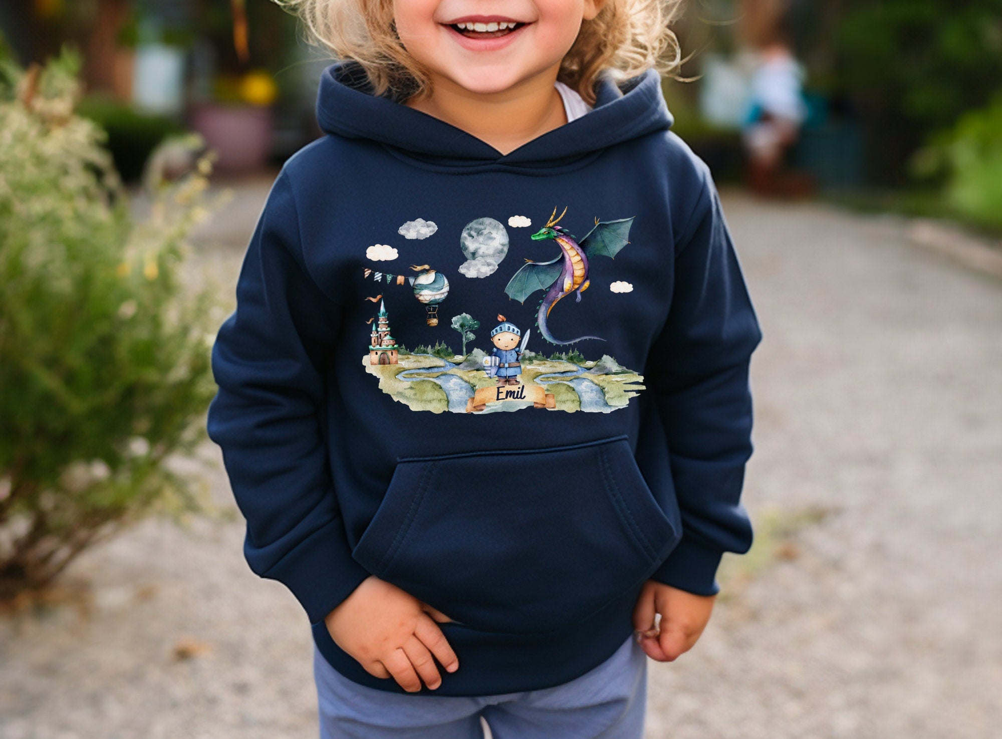 Hoodie personalisiert pullover Pulli Kapuzenpulli Drache Märchen Ritter