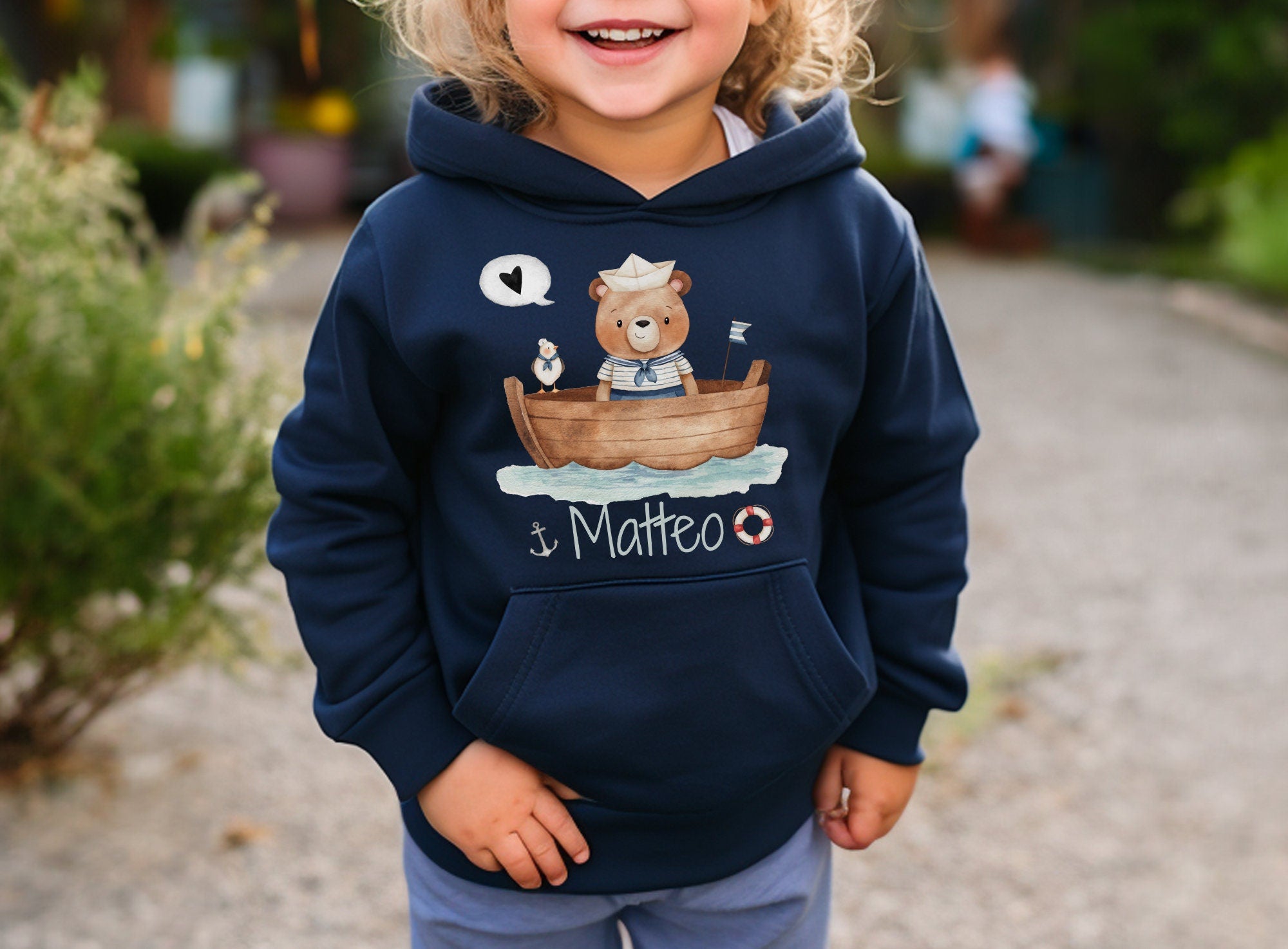 Hoodie personalisiert pullover Pulli Kapuzenpulli Maritim Boot Bär Seebär Meer