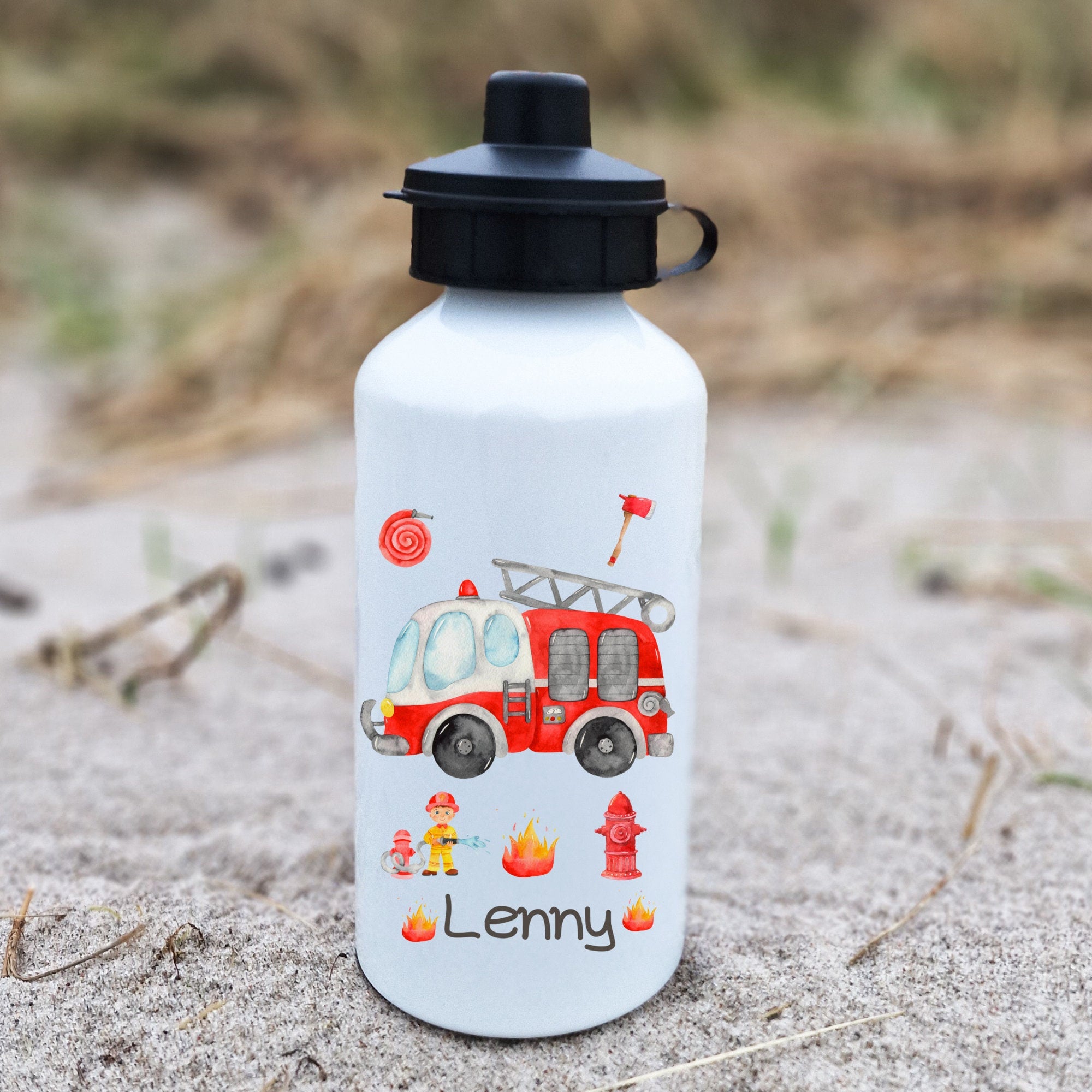 Trinkflasche Wasserflasche personalisiert mit Name Feuerwehr Feuerwehrauto Feuerwehrmann