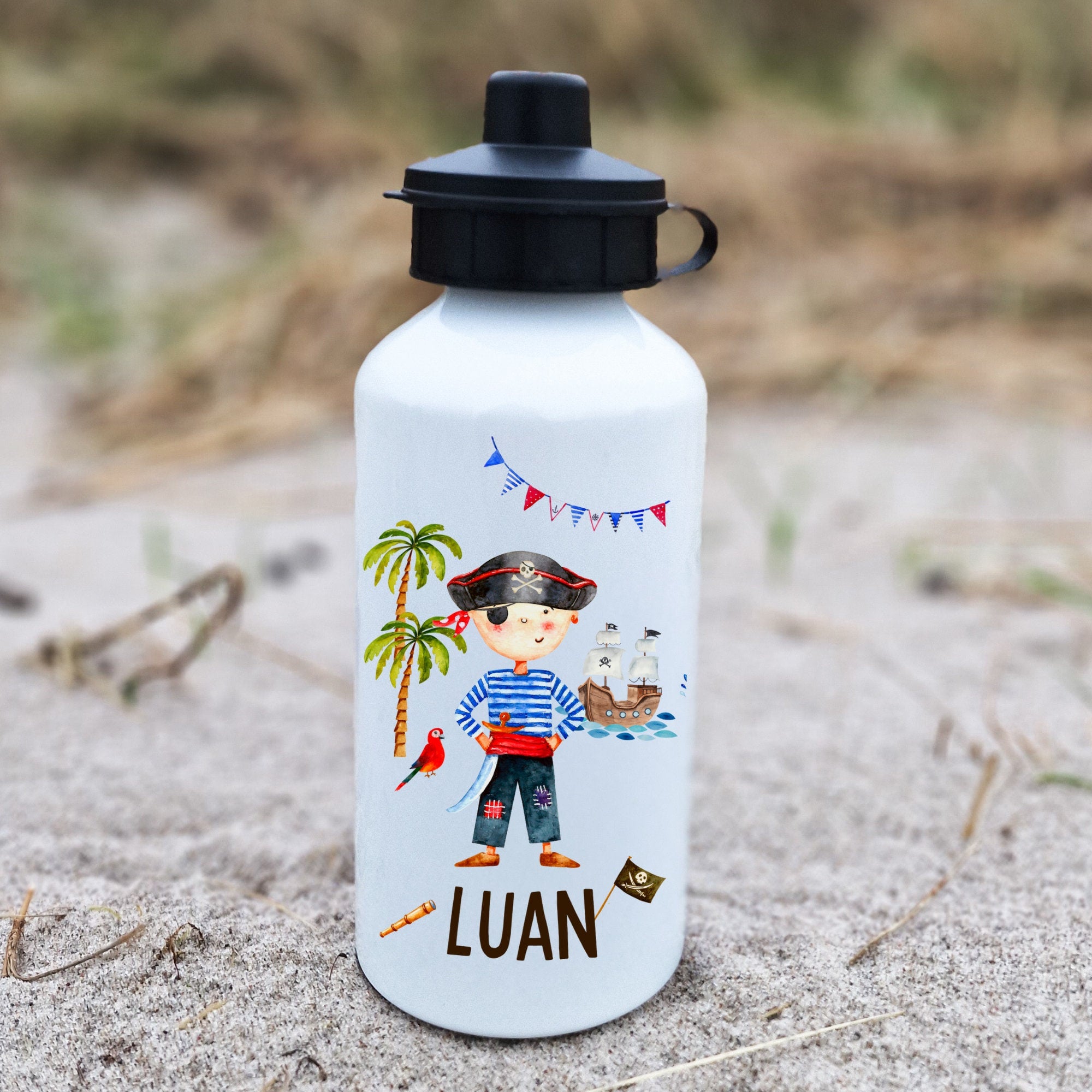 Trinkflasche Wasserflasche personalisiert mit Name Pirat Piratenschiff Seeräuber