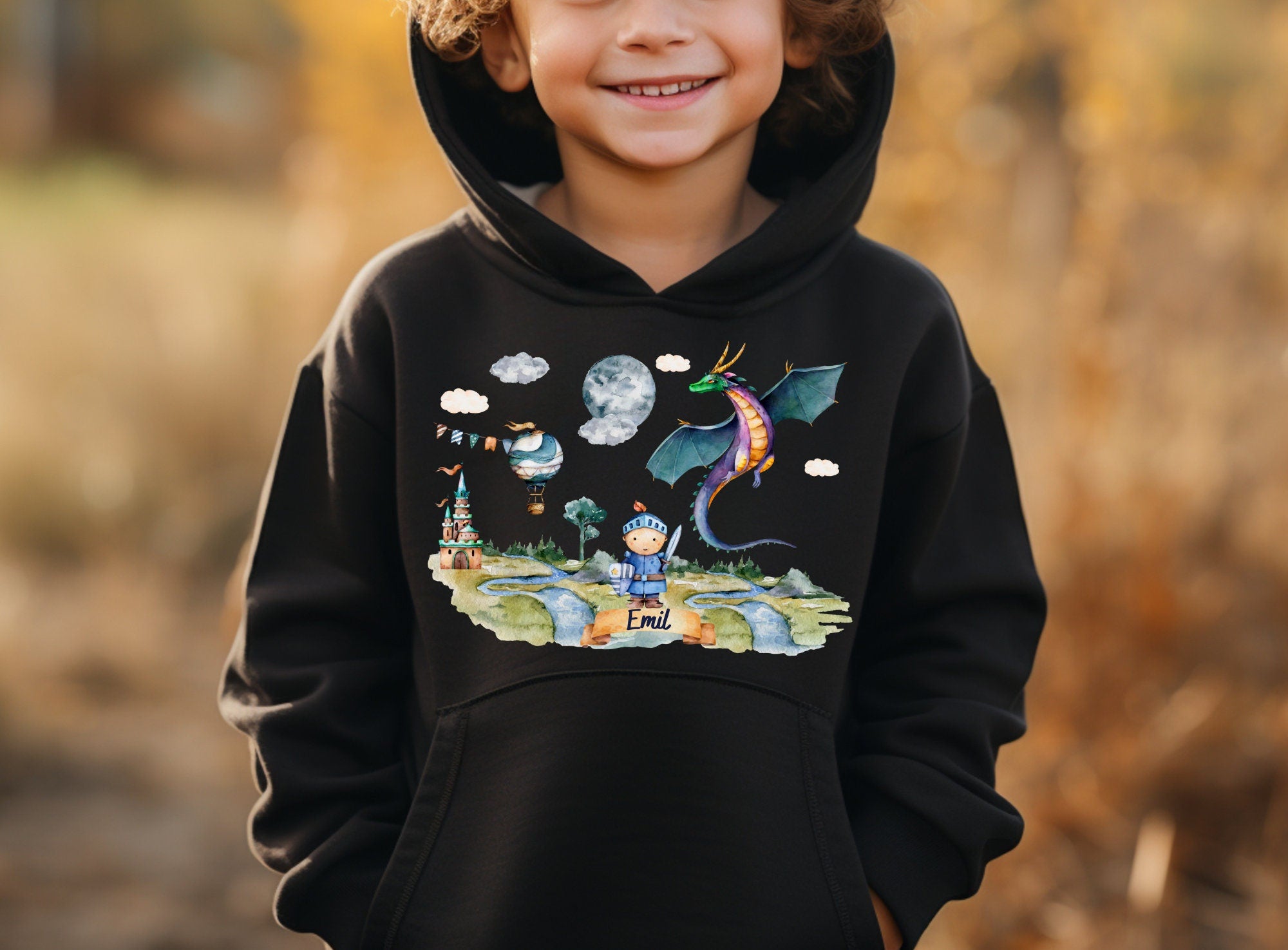 Hoodie personalisiert pullover Pulli Kapuzenpulli Drache Märchen Ritter