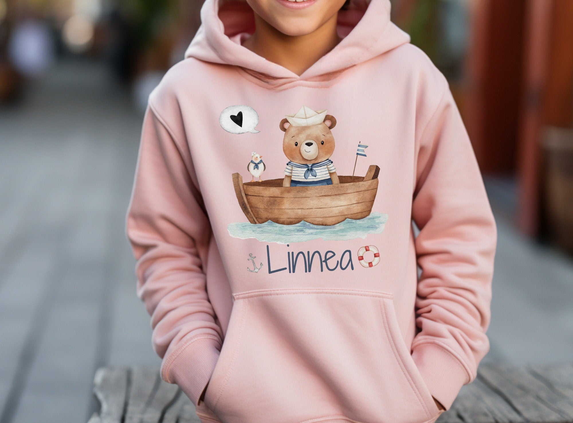 Hoodie personalisiert pullover Pulli Kapuzenpulli Maritim Boot Bär Seebär Meer