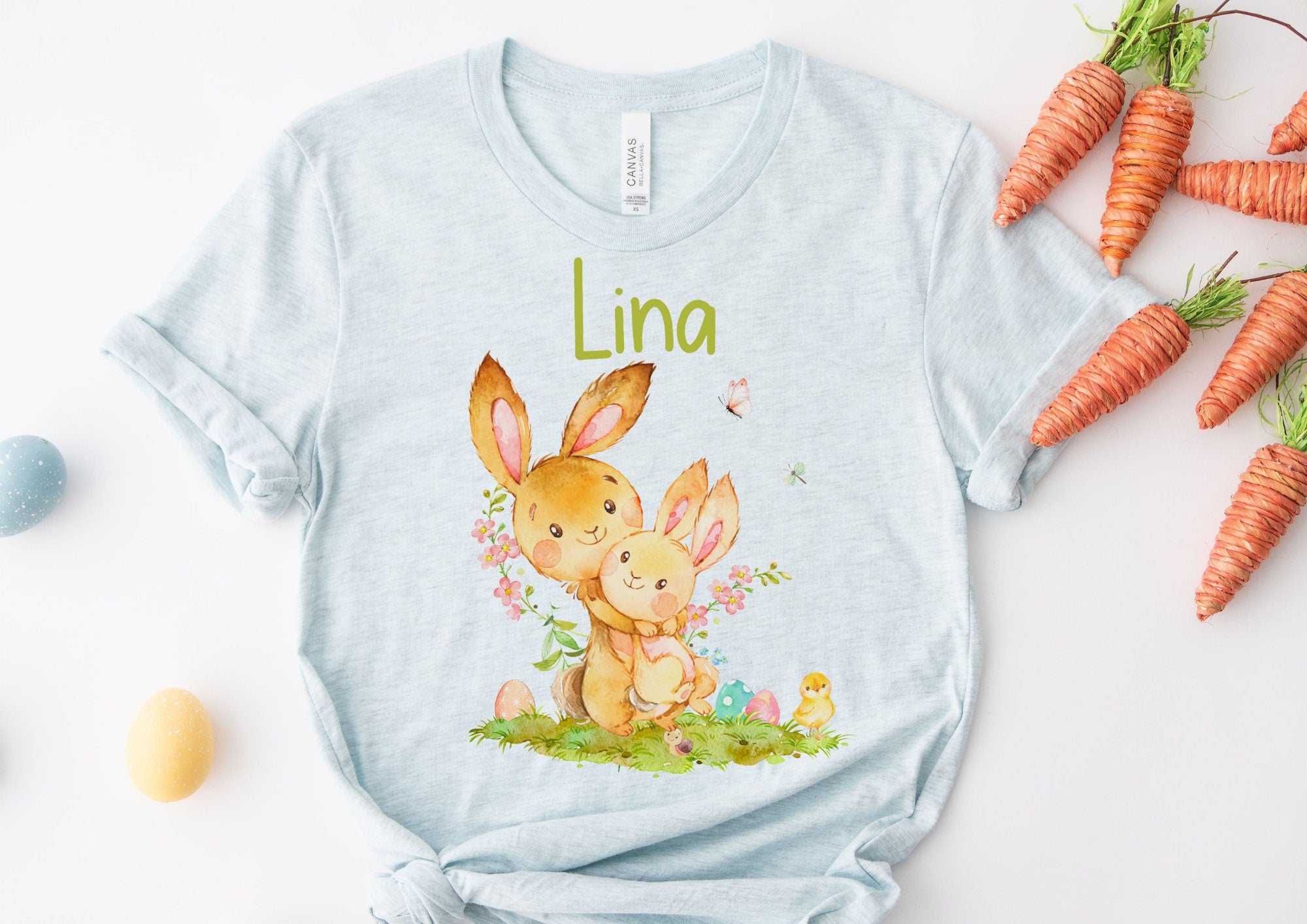 Bügelbild für bunte ien Ostern Osterhase Ostershirt Osterpullover Osterbody Osterkleid Hase Möhre Frühling Küken