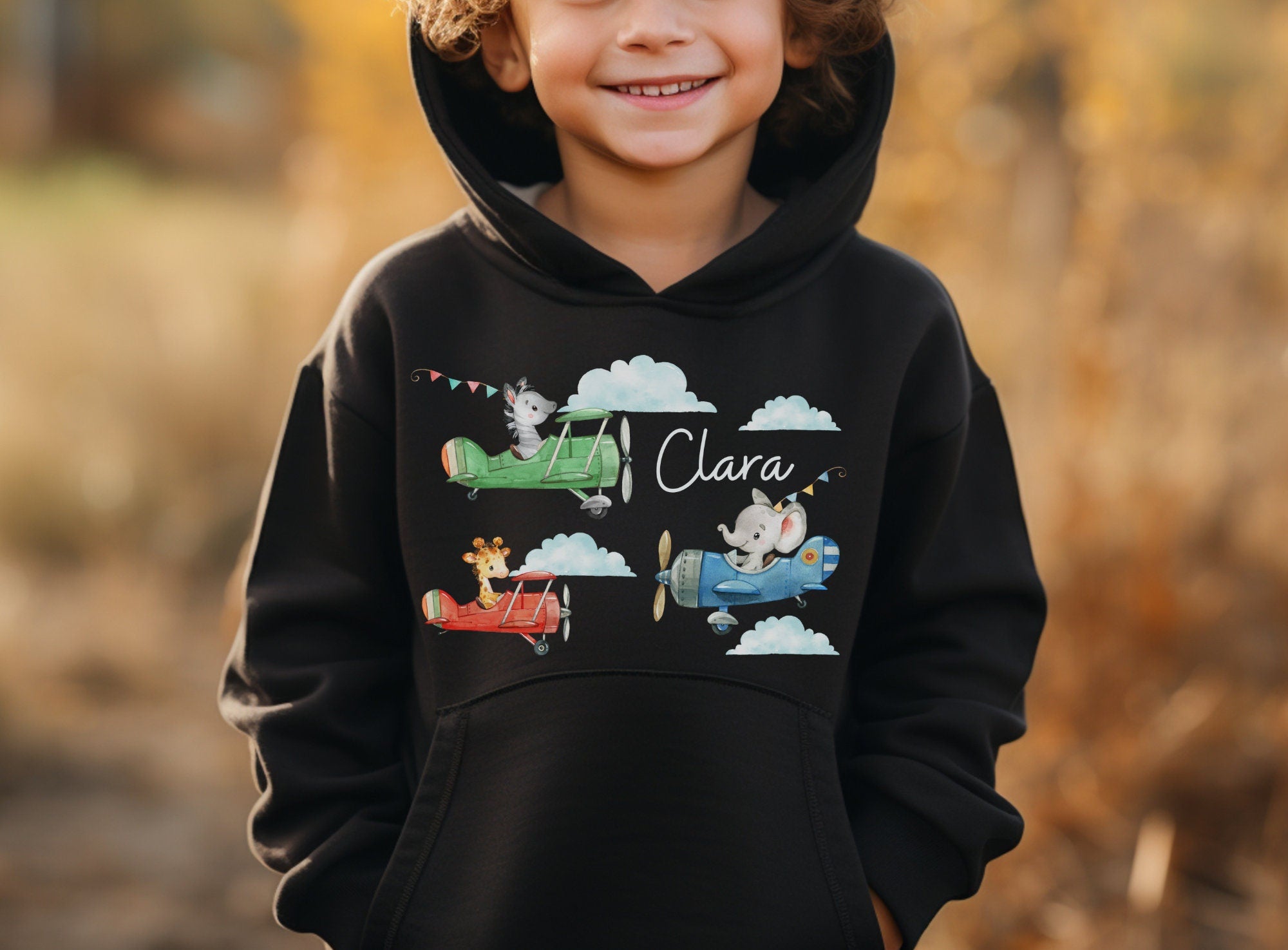 Hoodie personalisiert pullover Pulli Kapuzenpulli Flugzeug Hubschrauber Wimpel Giraffe Zebra