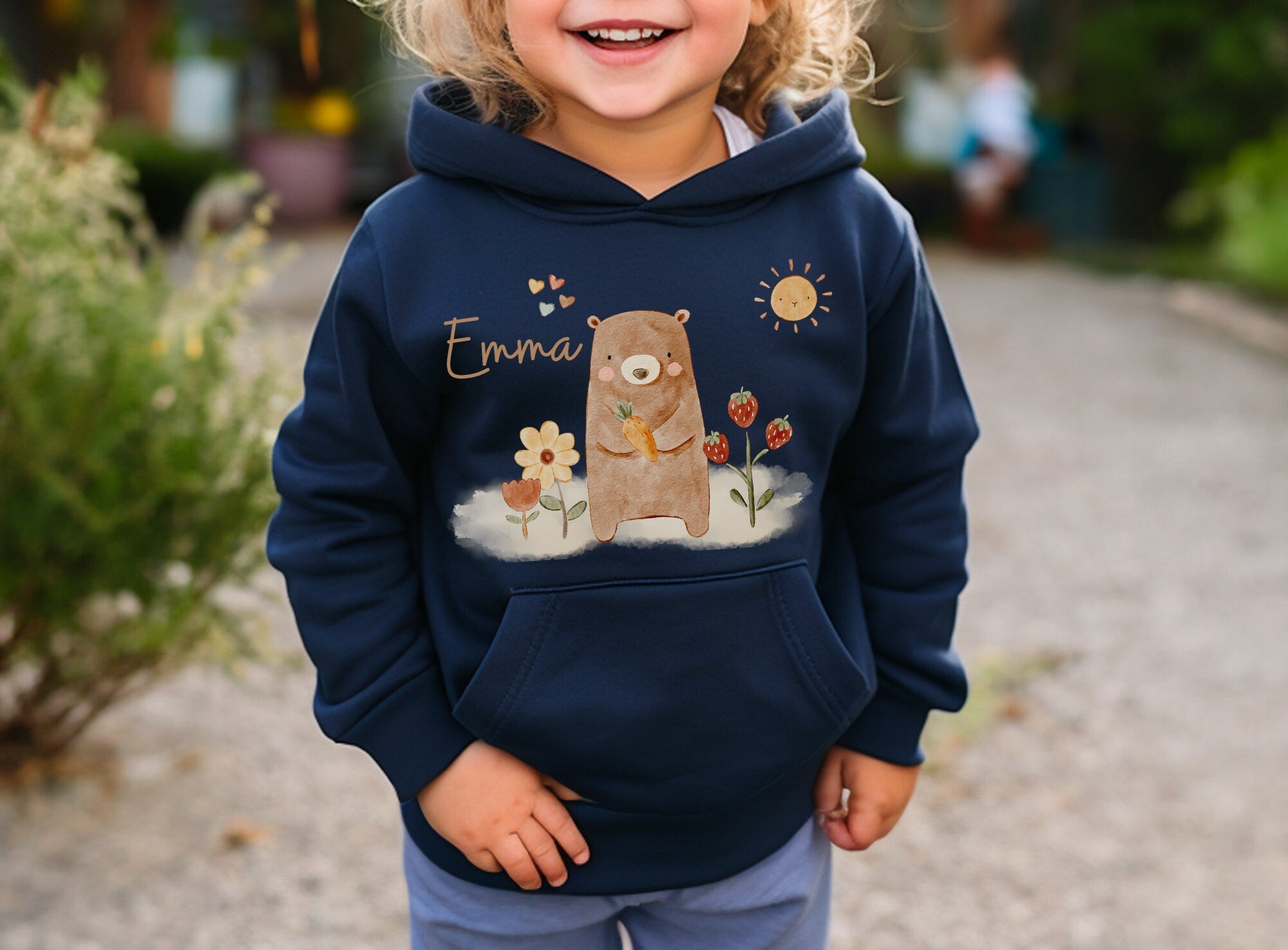 Hoodie personalisiert pullover Pulli Kapuzenpulli Waldtiere Bär Boho