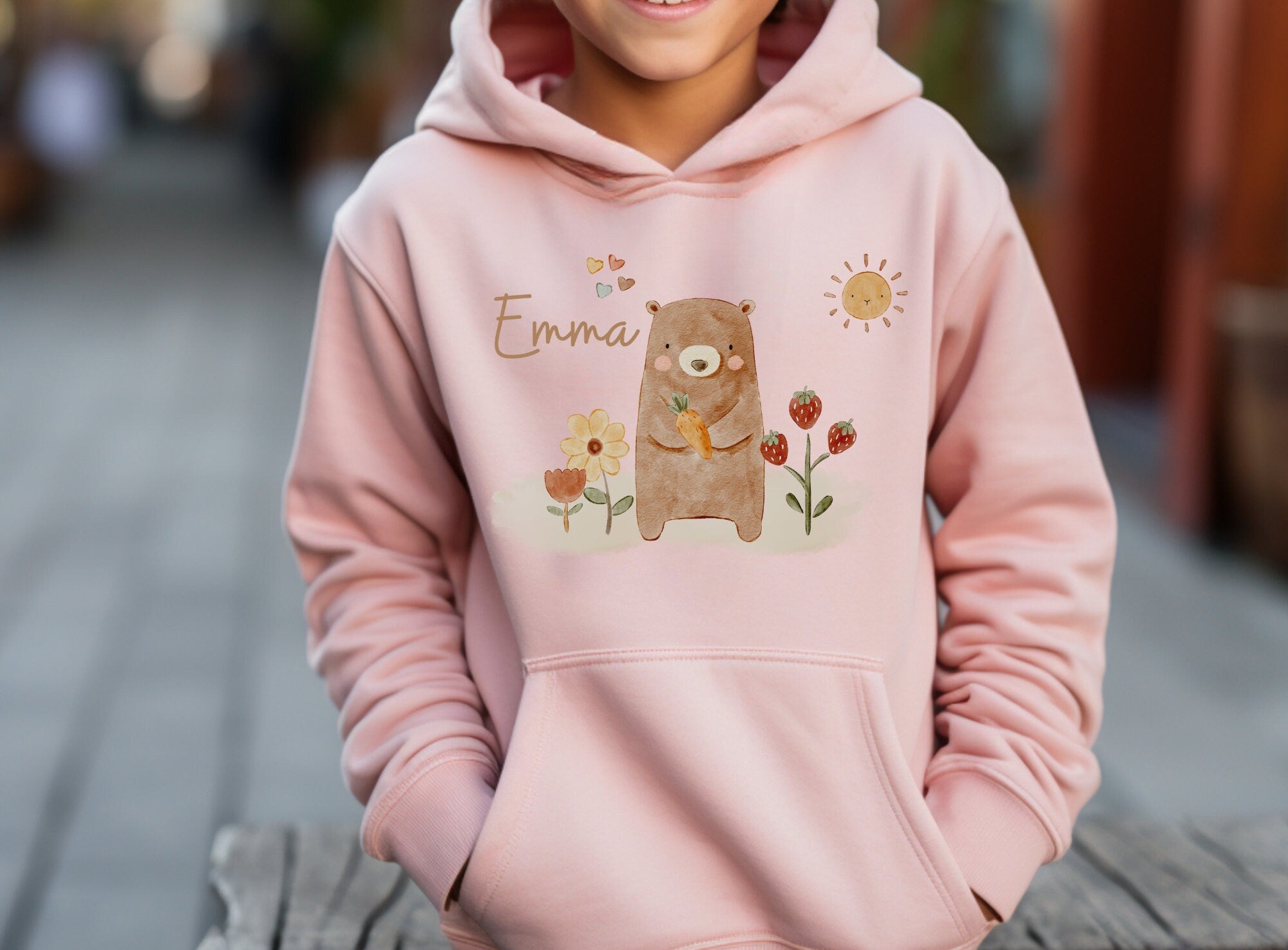 Hoodie personalisiert pullover Pulli Kapuzenpulli Waldtiere Bär Boho