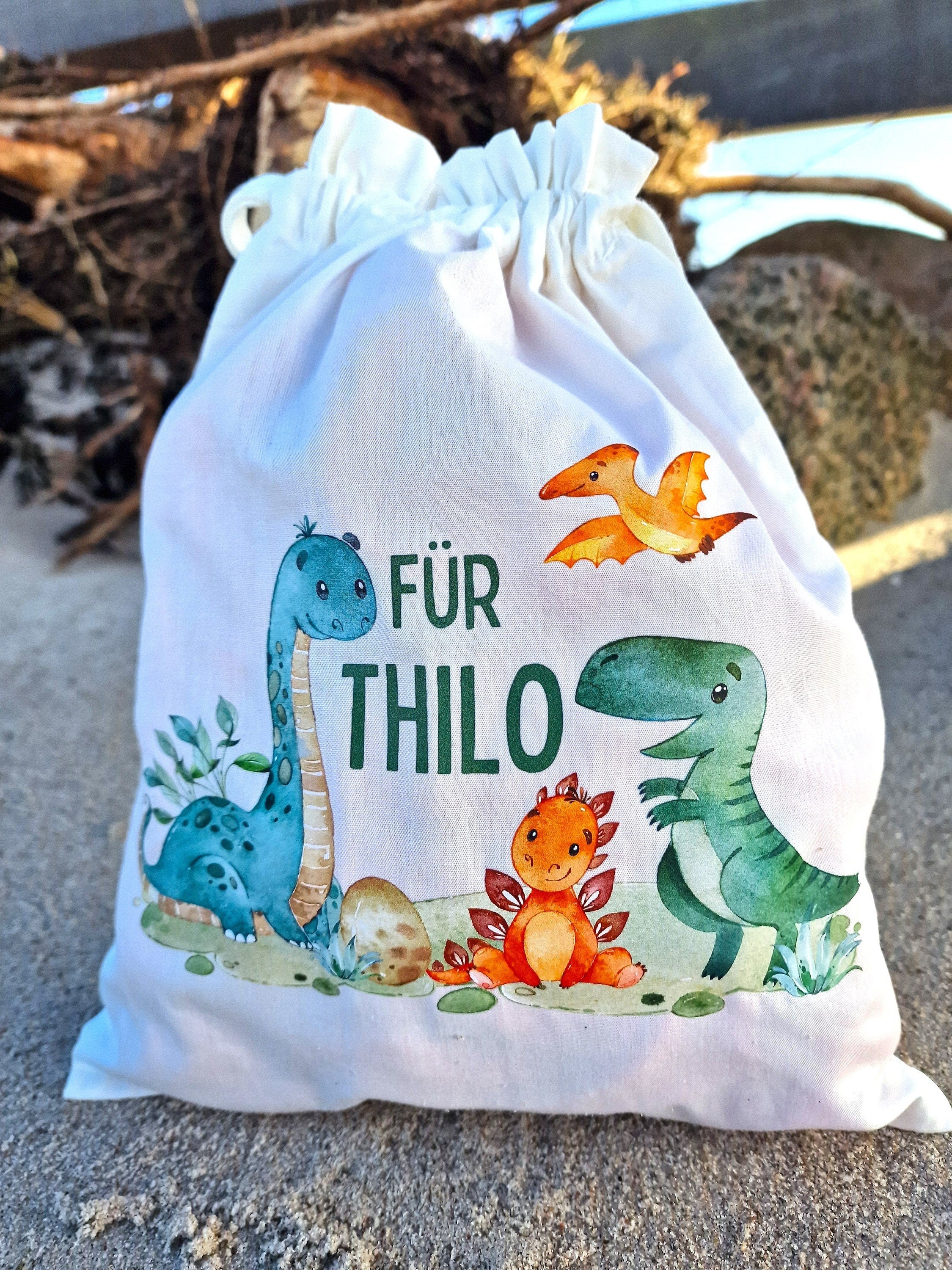 Geschenkbeutel Geschenkesäckchen personalisiert mit Name zum Geburtstag Dinosaurier Dino T-Rex