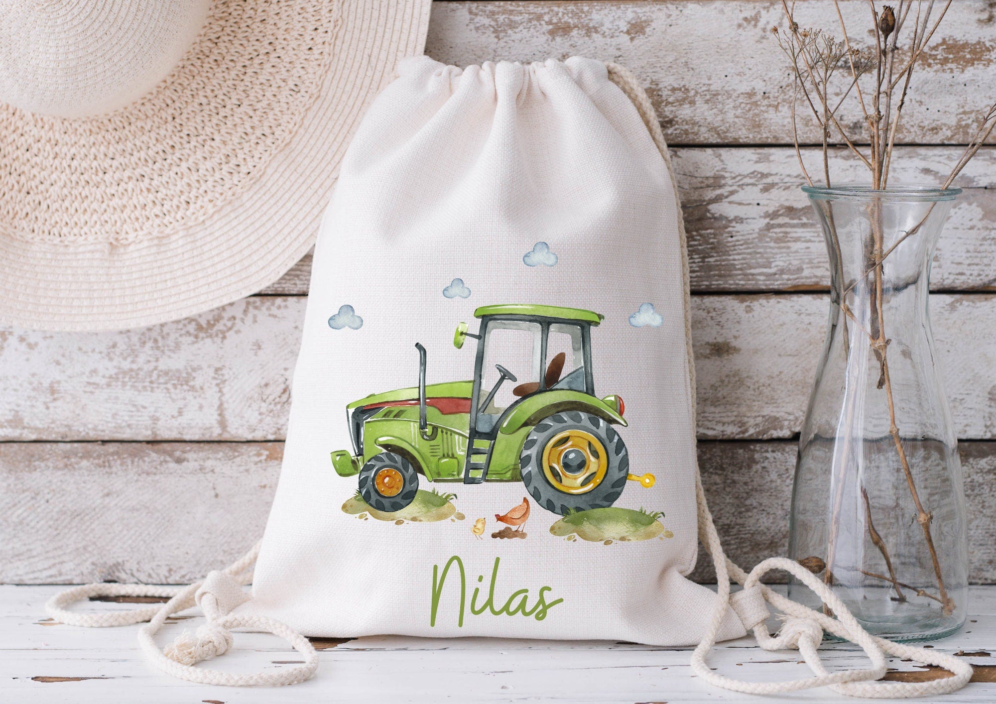 Turnbeutel Traktor mit Name – personalisiert – Kita Tasche ab 2 Jahre – Wechselwäschebeutel garten – Geschenk zum gartenstart – Team Sports & Gym Bags