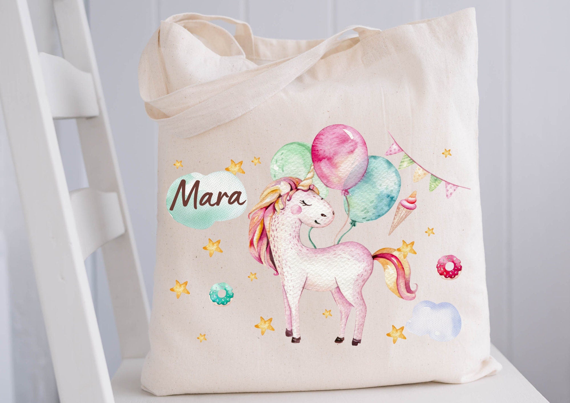 Turnbeutel Jutebeutel Jutetasche mit Namen Beutel für Wechselwäsche personalisiert Einhorn Regenbogen