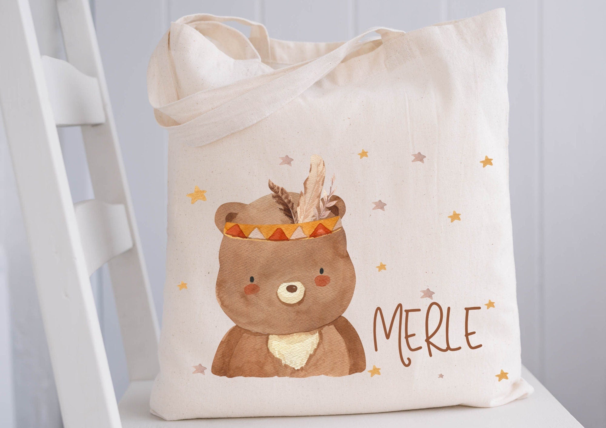Turnbeutel Jutebeutel Jutetasche mit Namen Beutel für Wechselwäsche personalisiert Boho Bär Sonne Waldtiere – Team Sports & Gym Bags