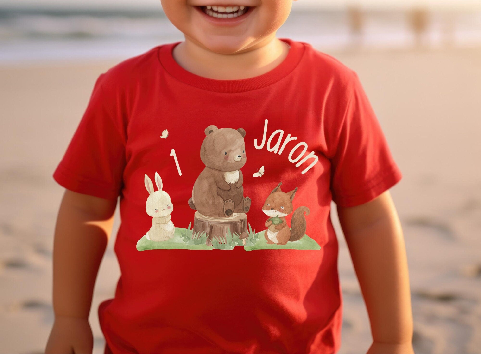 Geburtstagsshirt personalisiert Waldtiere Bär Hase