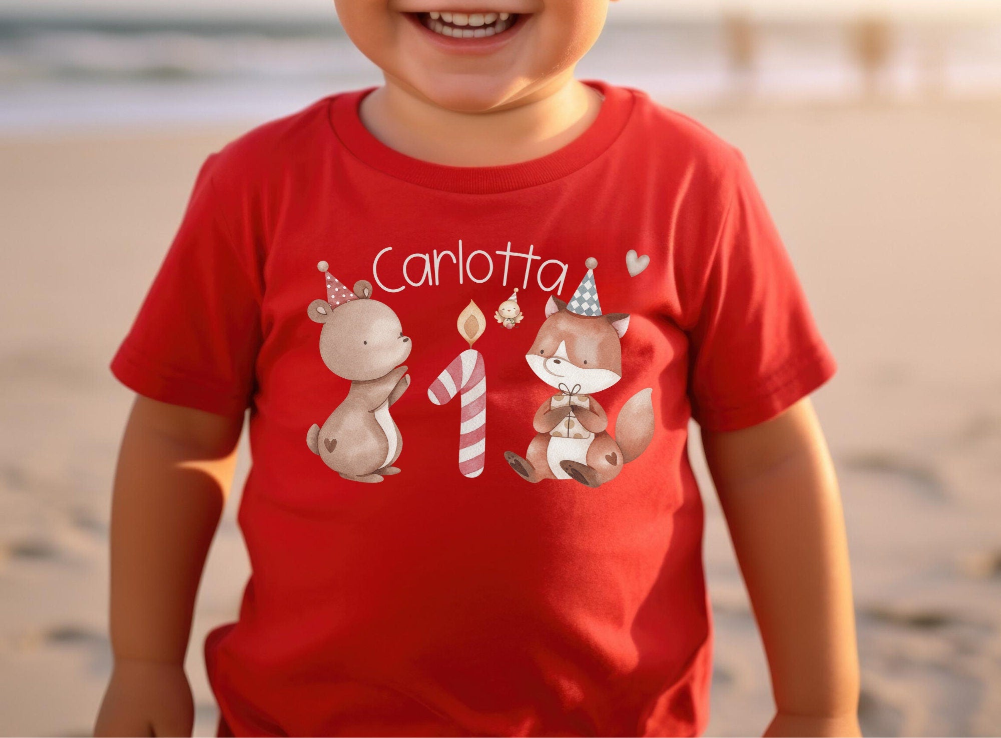 Geburtstagsshirt personalisiert Waldtiere Geburtstagskerze Fuchs – T-shirts