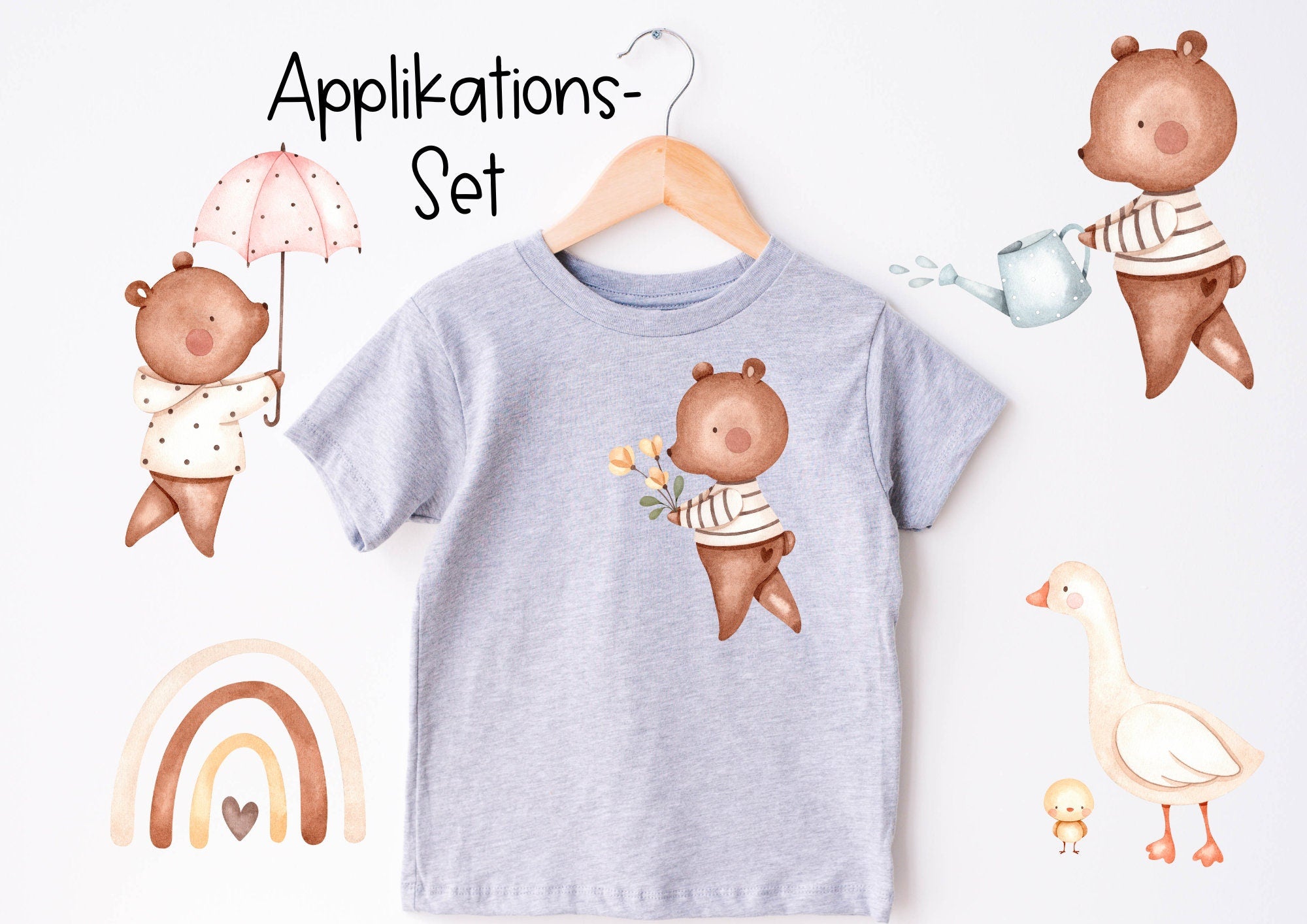 Set Bügelbild Applikation zum Veredeln von Shirts Hosen Kleidung DTF Druck Applizierung Bär Regenbogen Gans Bauernhof – Appliques & Patches