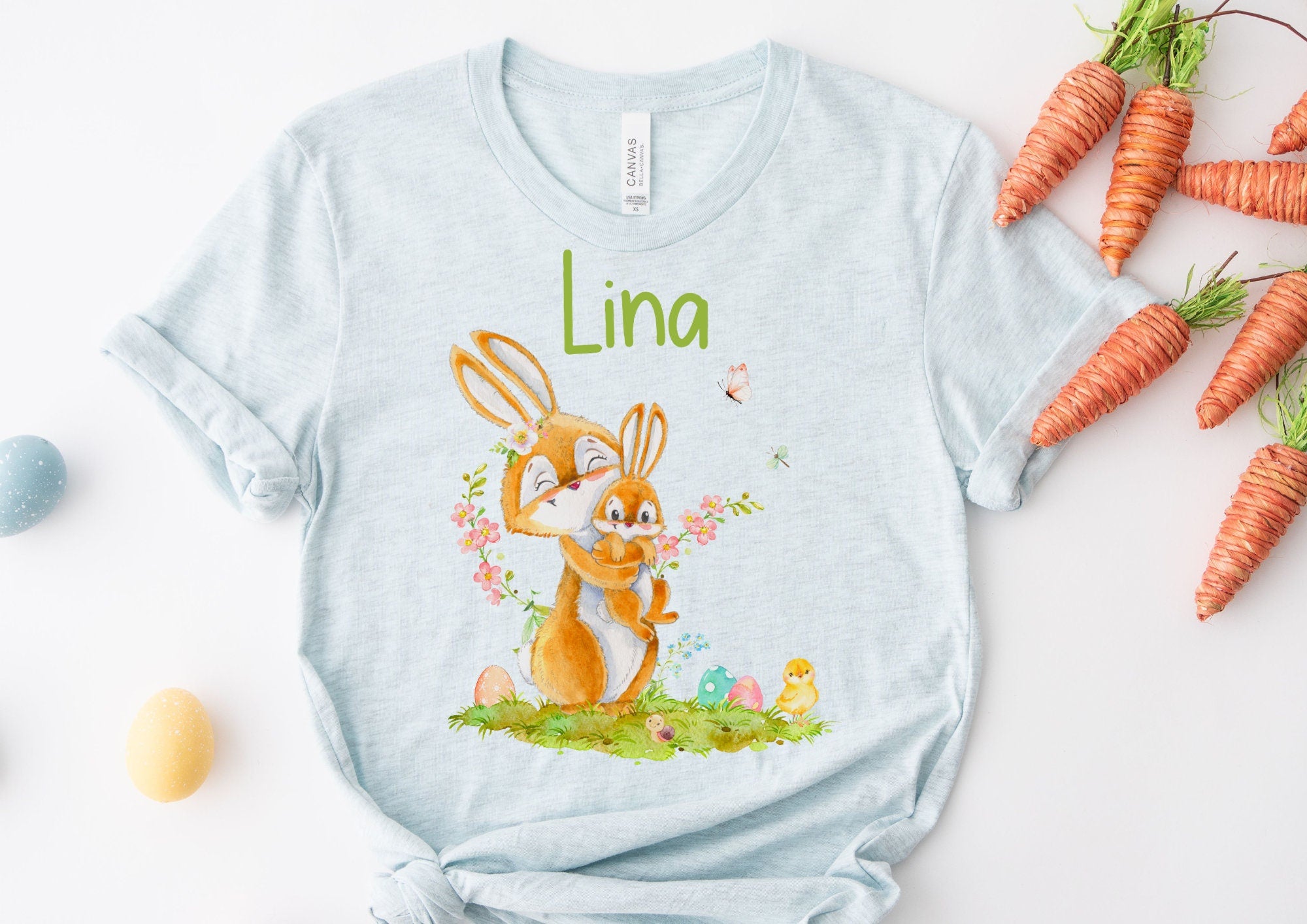 Bügelbild für bunte ien Ostern Osterhase Ostershirt OsterpulloverOsterbody Osterkleid Hase Möhre Frühling Küken
