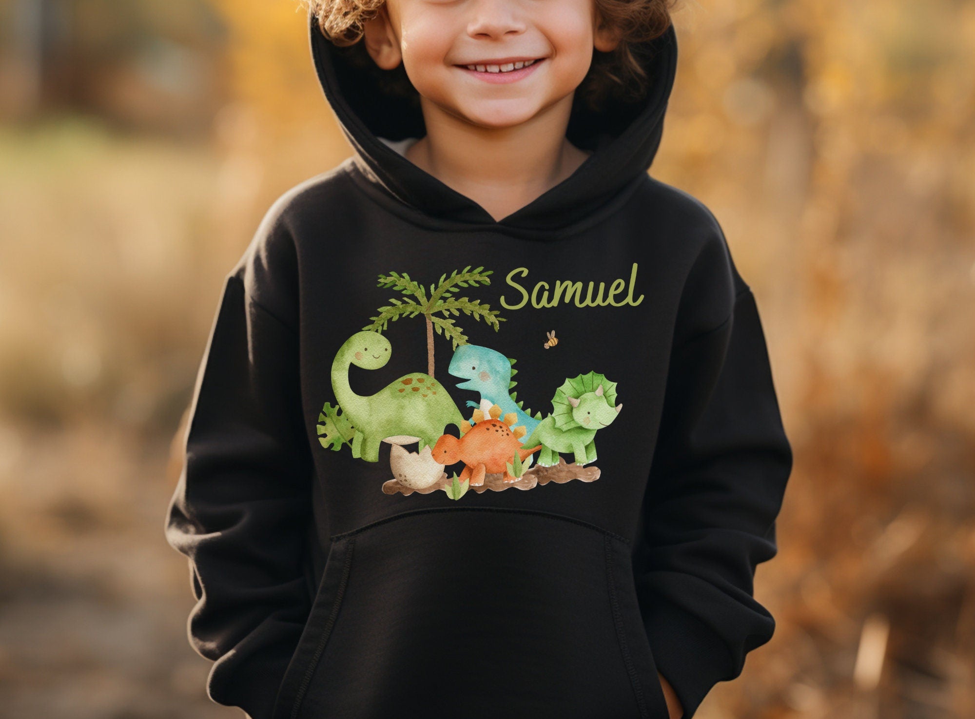 Hoodie personalisiert pullover Pulli Kapuzenpulli Dinosaurier Dino T-Rex