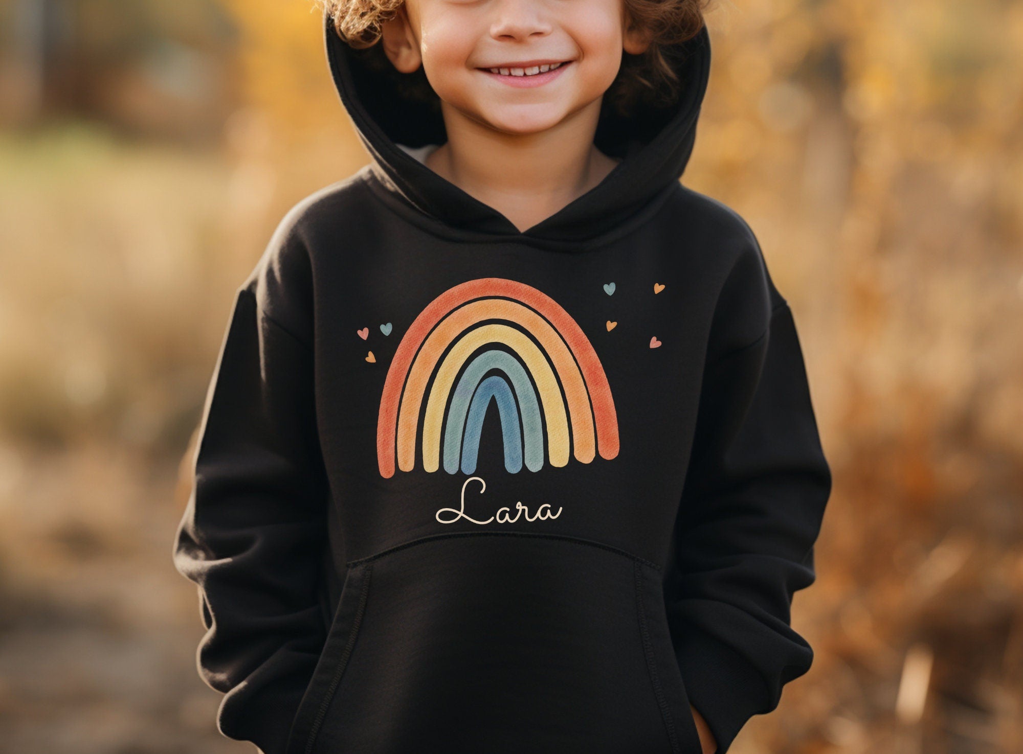 Hoodie personalisiert mit Name pullover Pulli Kapuzenpulli Regenbogen