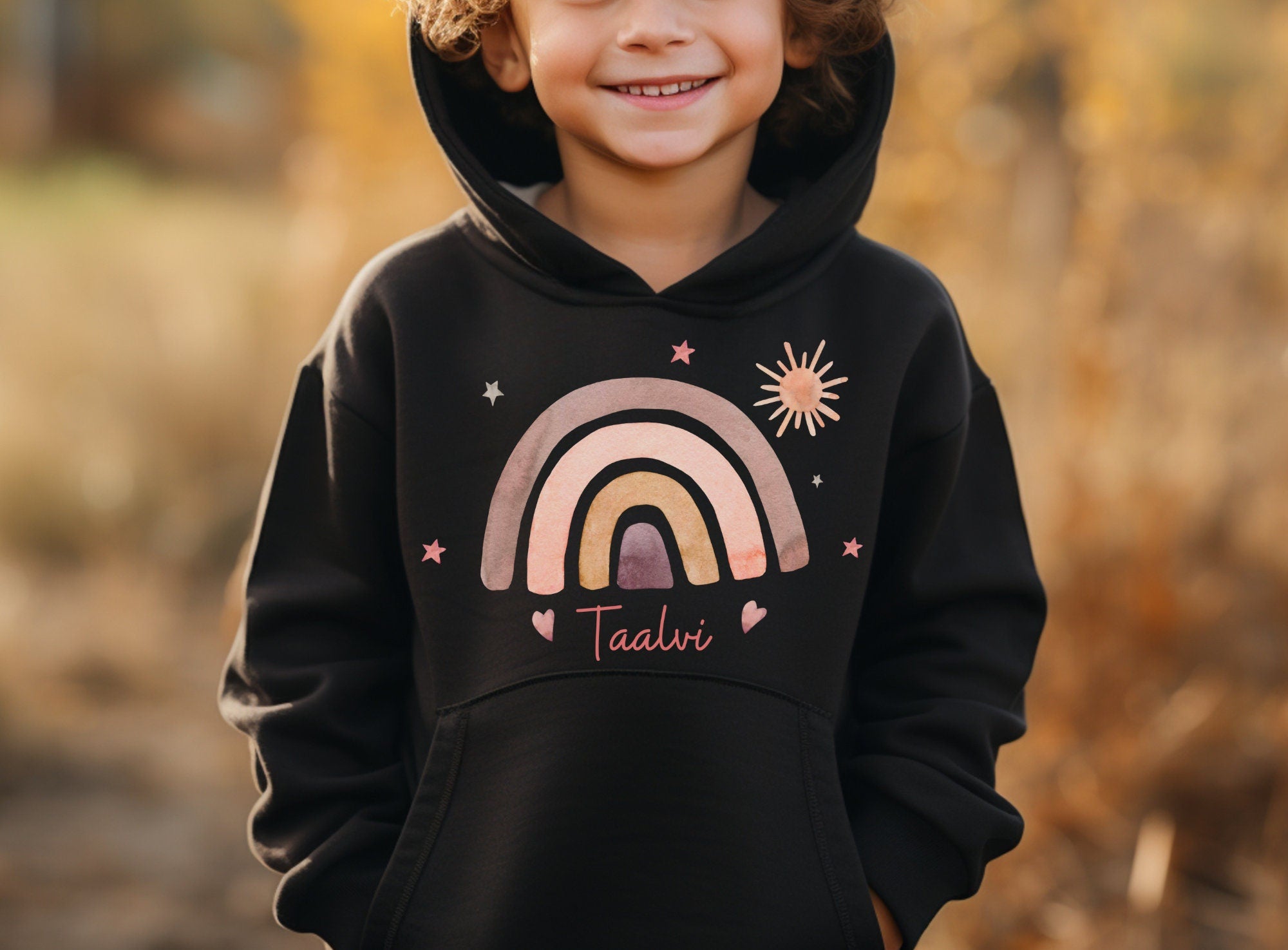 Hoodie personalisiert mit Name pullover Pulli Kapuzenpulli Regenbogen rosa