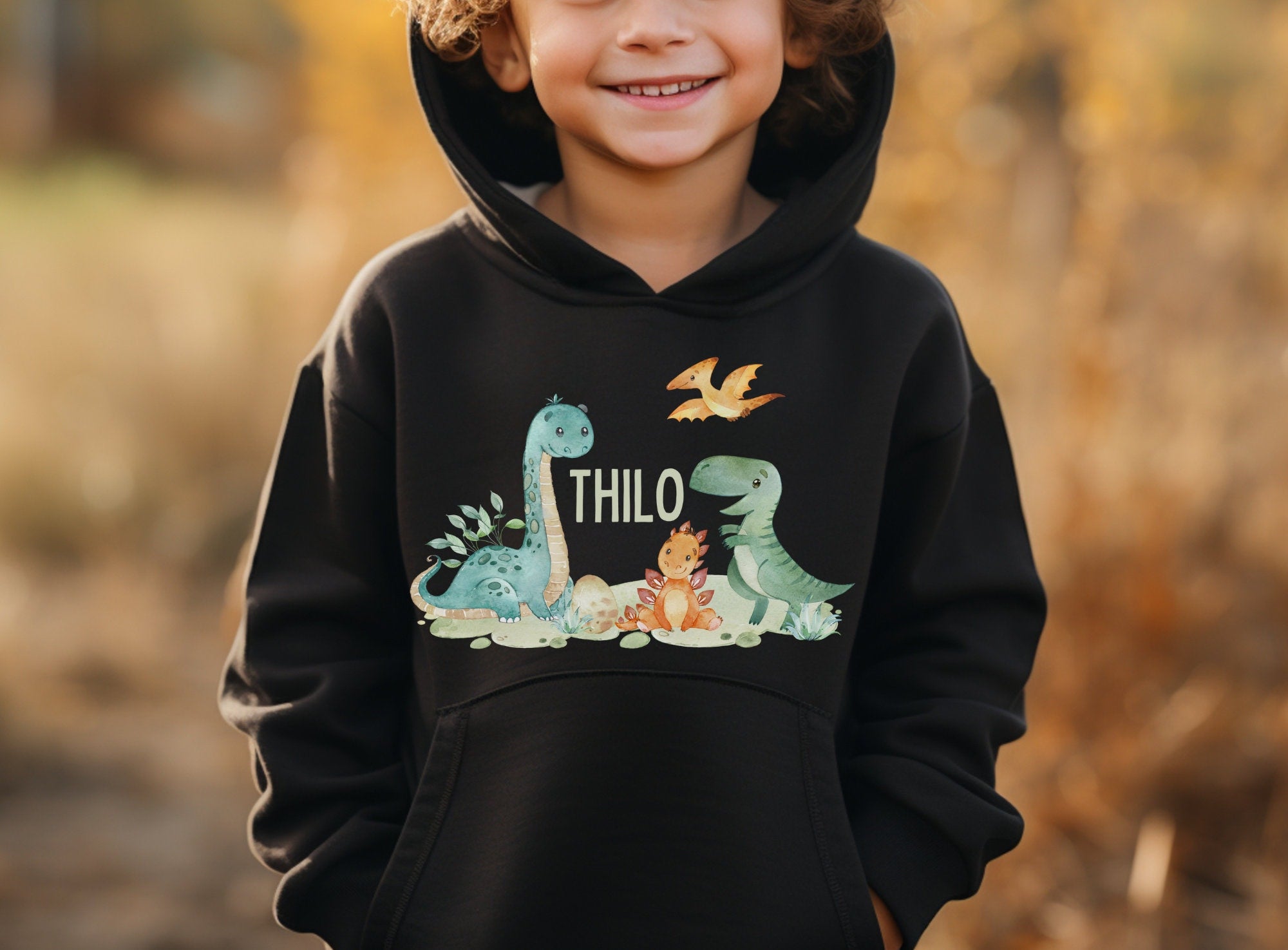 Hoodie personalisiert pullover Pulli Kapuzenpulli Dinosaurier Dino T-Rex